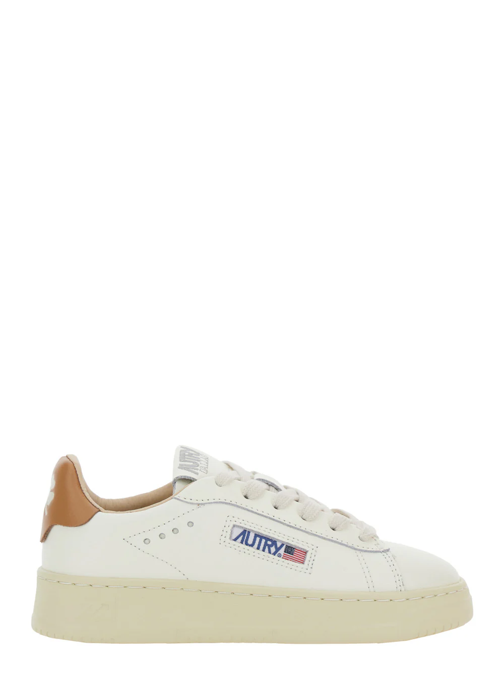 Autry Kids Dallas White Low Top Sneakers with Logo Patch on the Tongue and Contrasting Heel in Leather Boy Cow