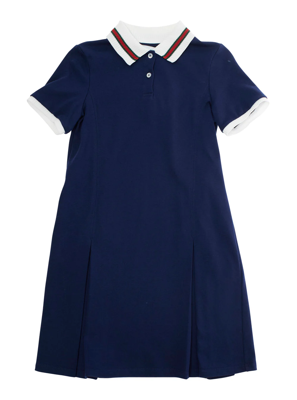 Gucci Kids Blue Dress with Peter Pan Collar and Web Detail in Cotton Baby Blu