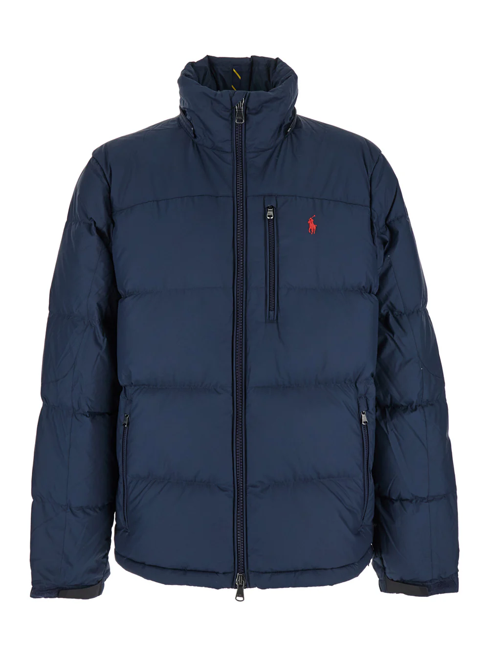 Polo Ralph Lauren Blue Puffer Jacket with Fixed Hood and Embroidered Pony Logo on Chest in Tech Fabric for Men Blu Polyester Down