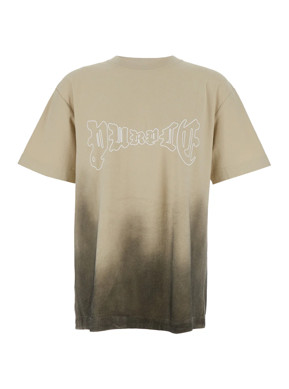 Purple Brand Beige Crewneck T-Shirt with Logo Print on the Front and Faded Effect in Cotton Man Tshirts Polo Shirts