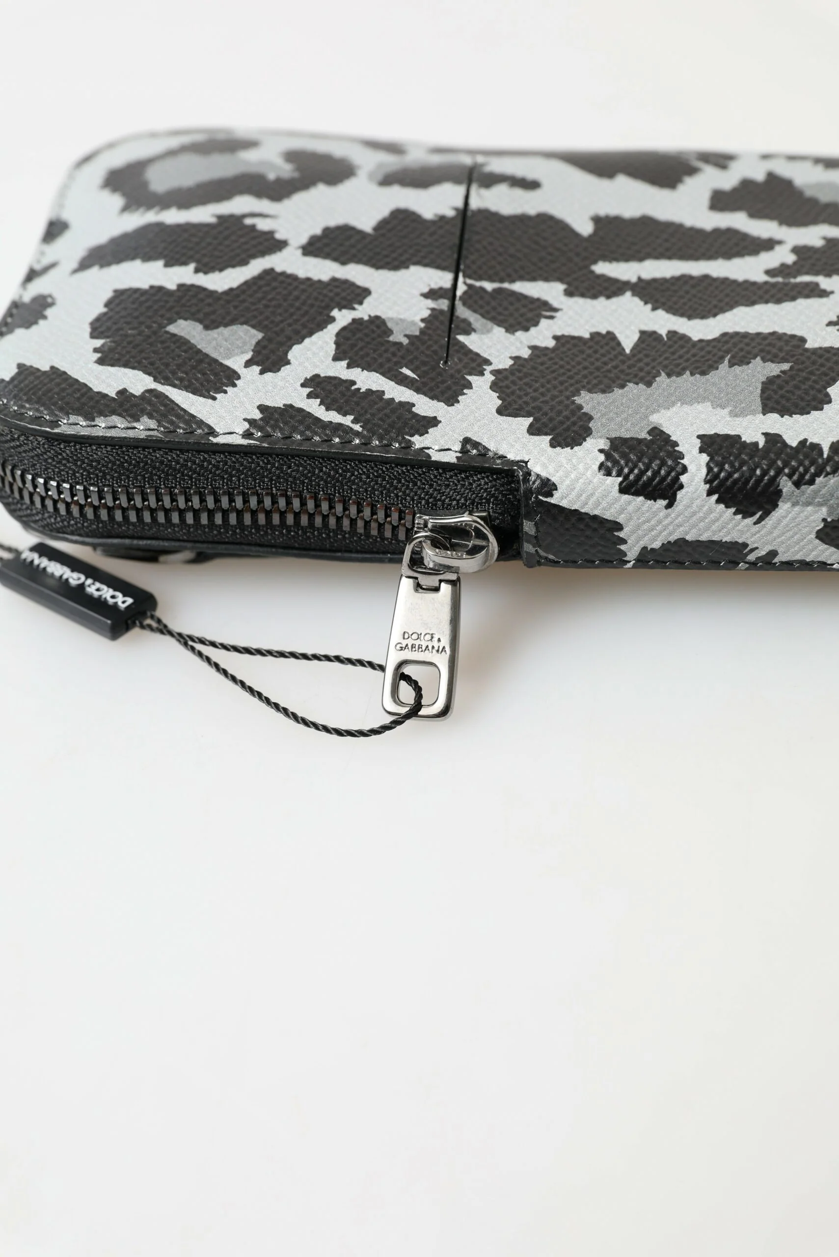 Dolce & Gabbana Gray Leopard Leather Men Purse Crossbody Sling Phone Bag Patterned