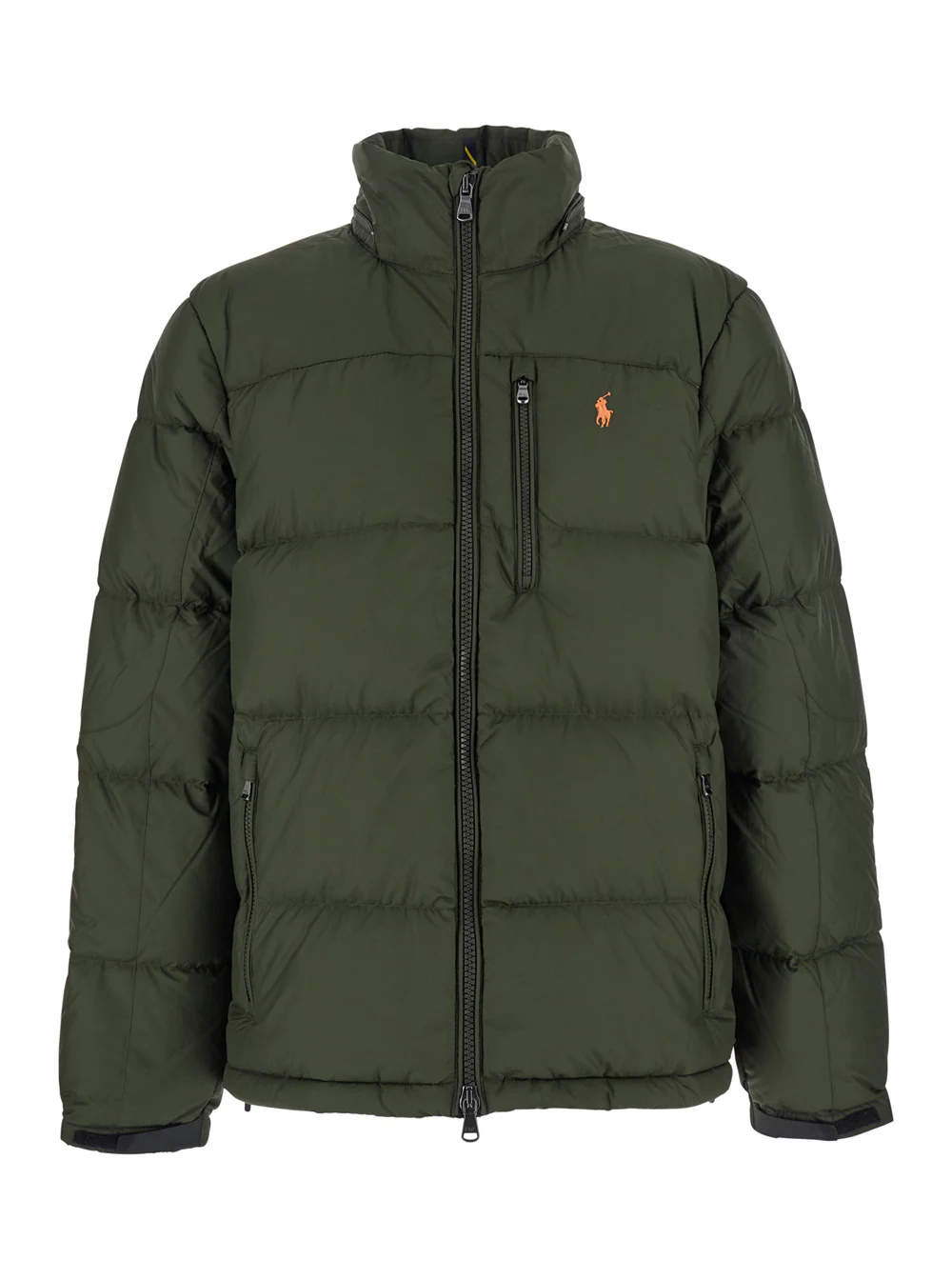 Polo Ralph Lauren Gorham Green Down Jacket with Fixed Hood and Embroidered Pony Logo on the Front in Tech Fabric for Men Polyester