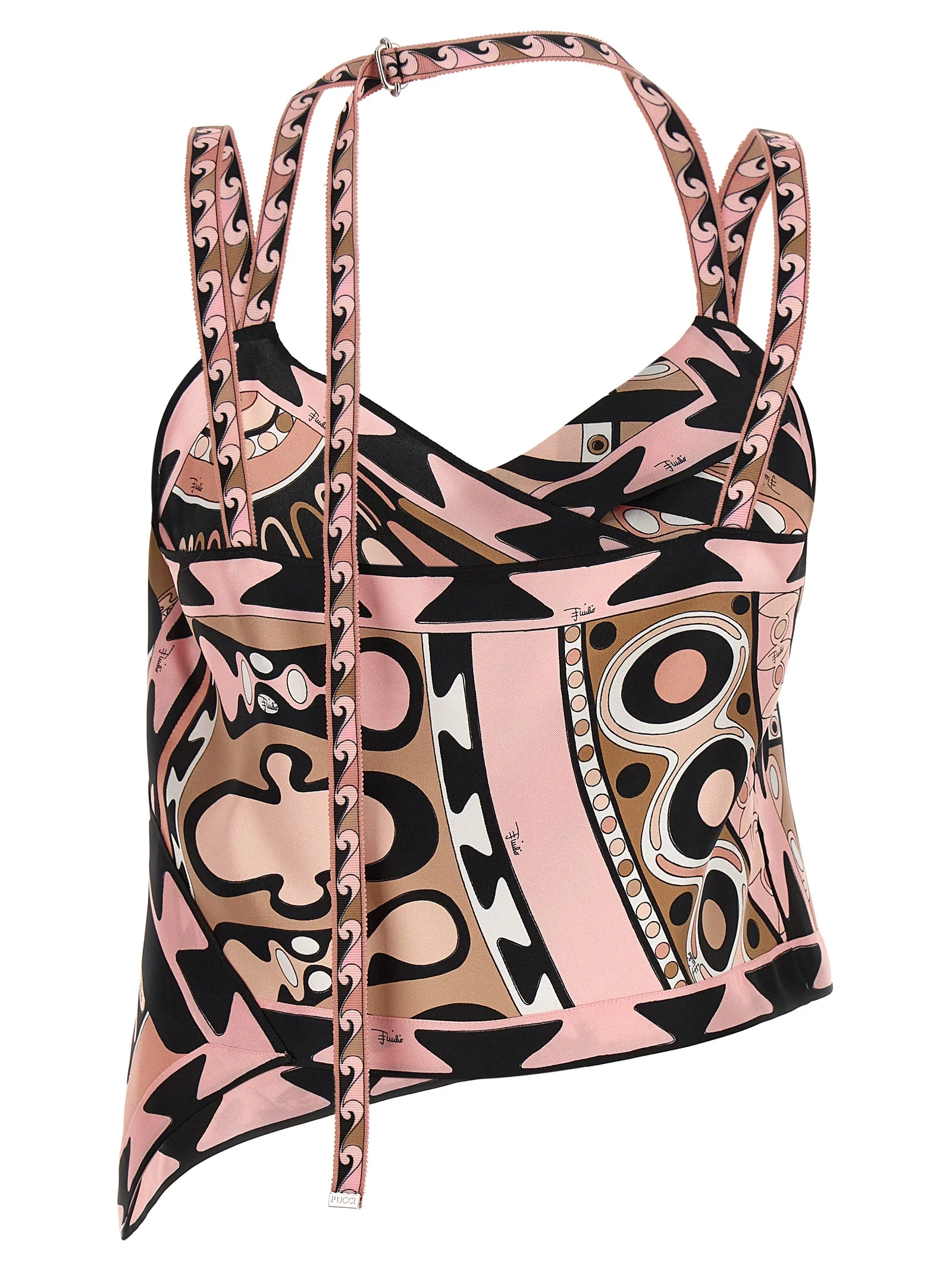 Pucci Soleil Scarf Top Pink Silk Tops