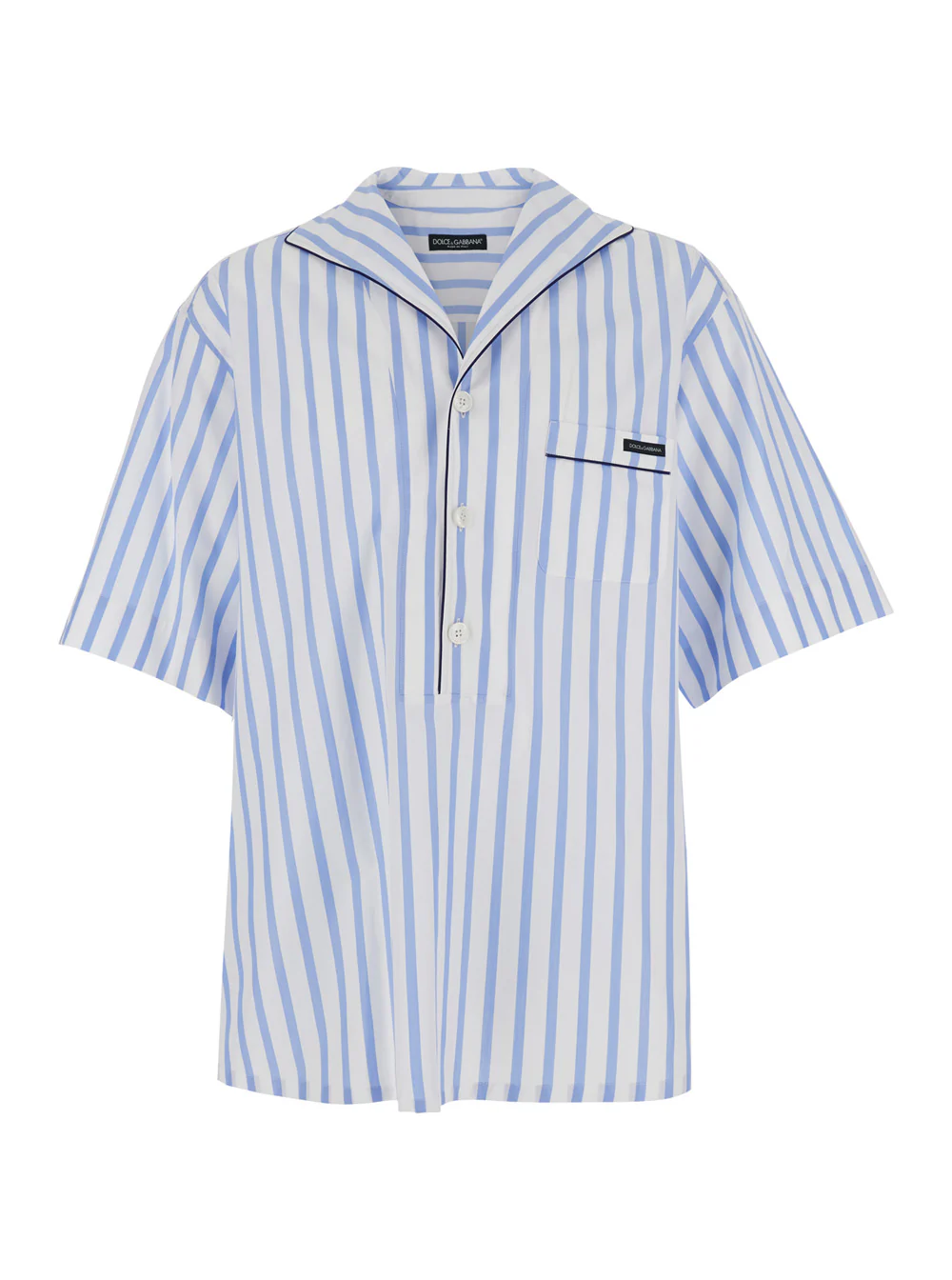 Dolce & Gabbana Look 11 Hawaiian Collar Shirt Blue With Floral Pattern In Cotton Women Light And Blouses