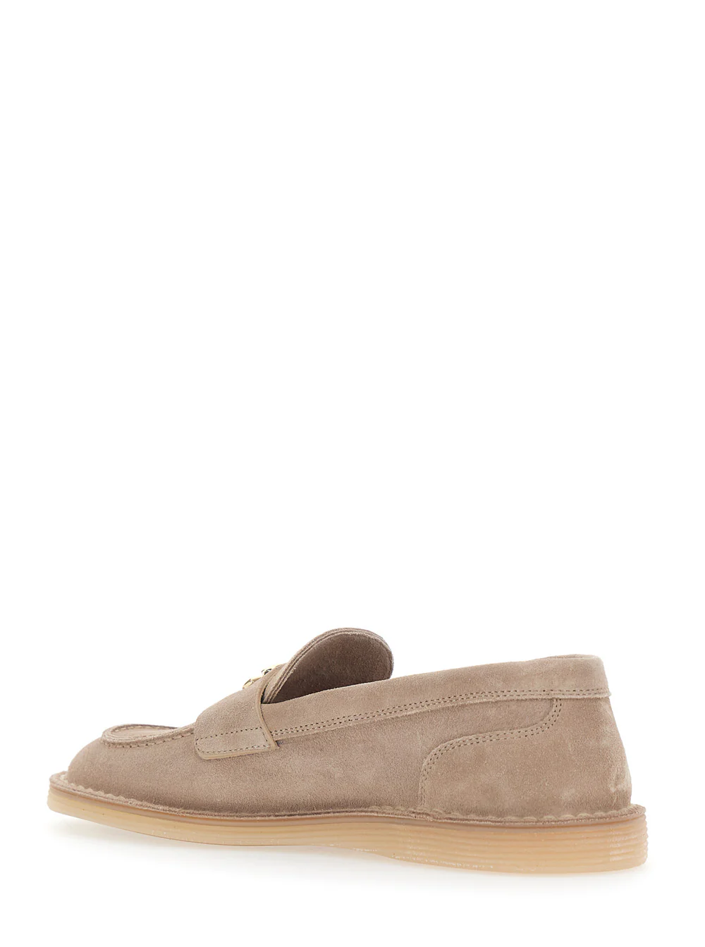 Dolce & Gabbana Beige Loafers with Logo Plate on the Front in Suede for Women Calf