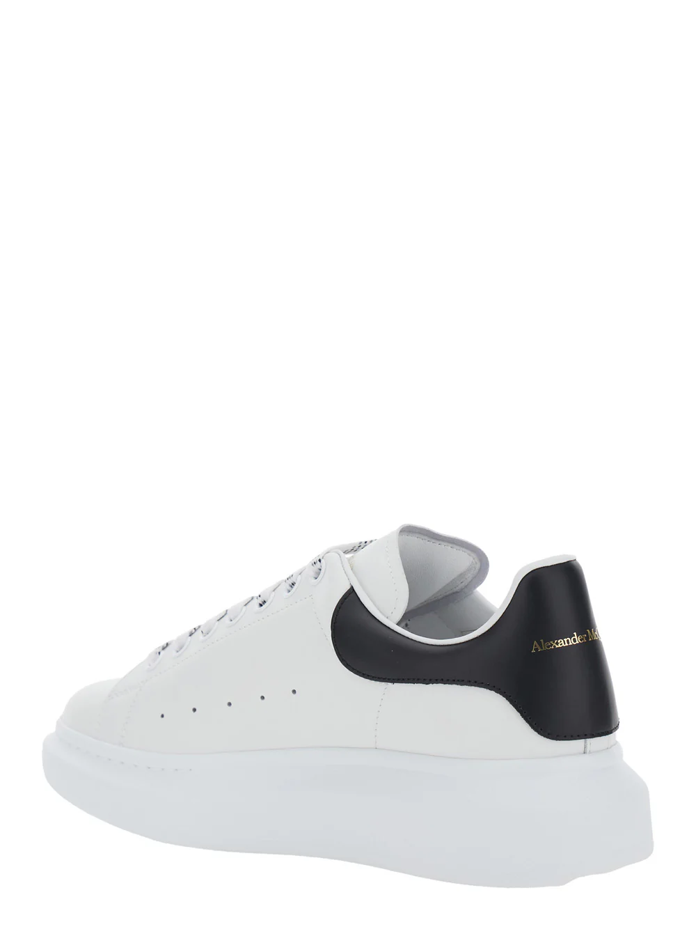 Alexander McQueen Black and White Low Top Sneakers with Logo Lettering on Tongue Contrasting Heel in Leather Man Calf