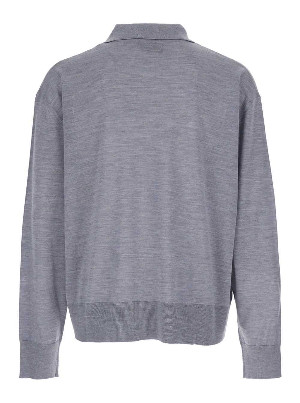 AMI Paris Grey Polo Shirt with Classic Collar and ADC Embroidery on the Front in Wool Silk Blend Man Tshirts