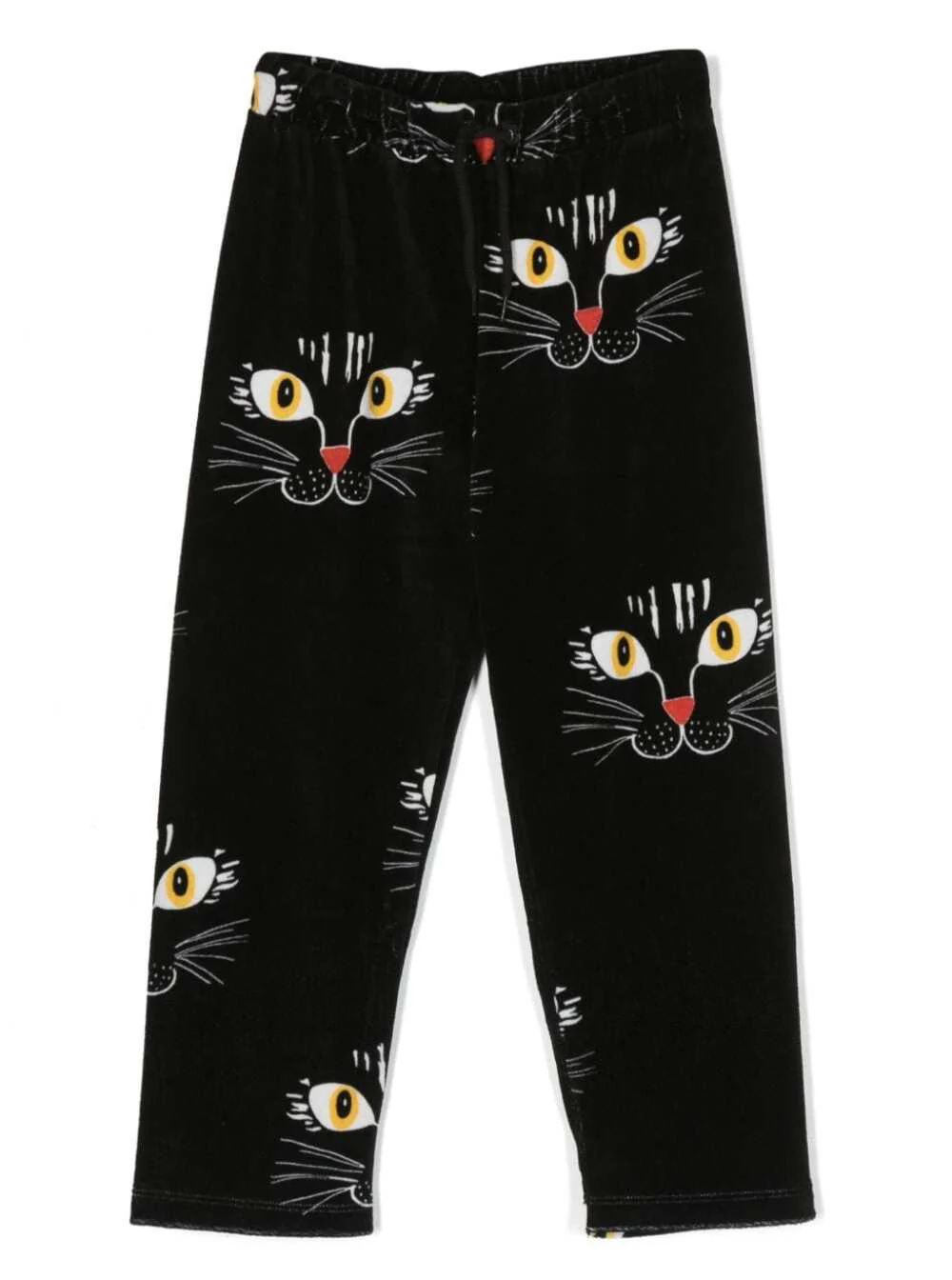 Mini Rodini Kids Cat Face Velour Trousers Black Cotton