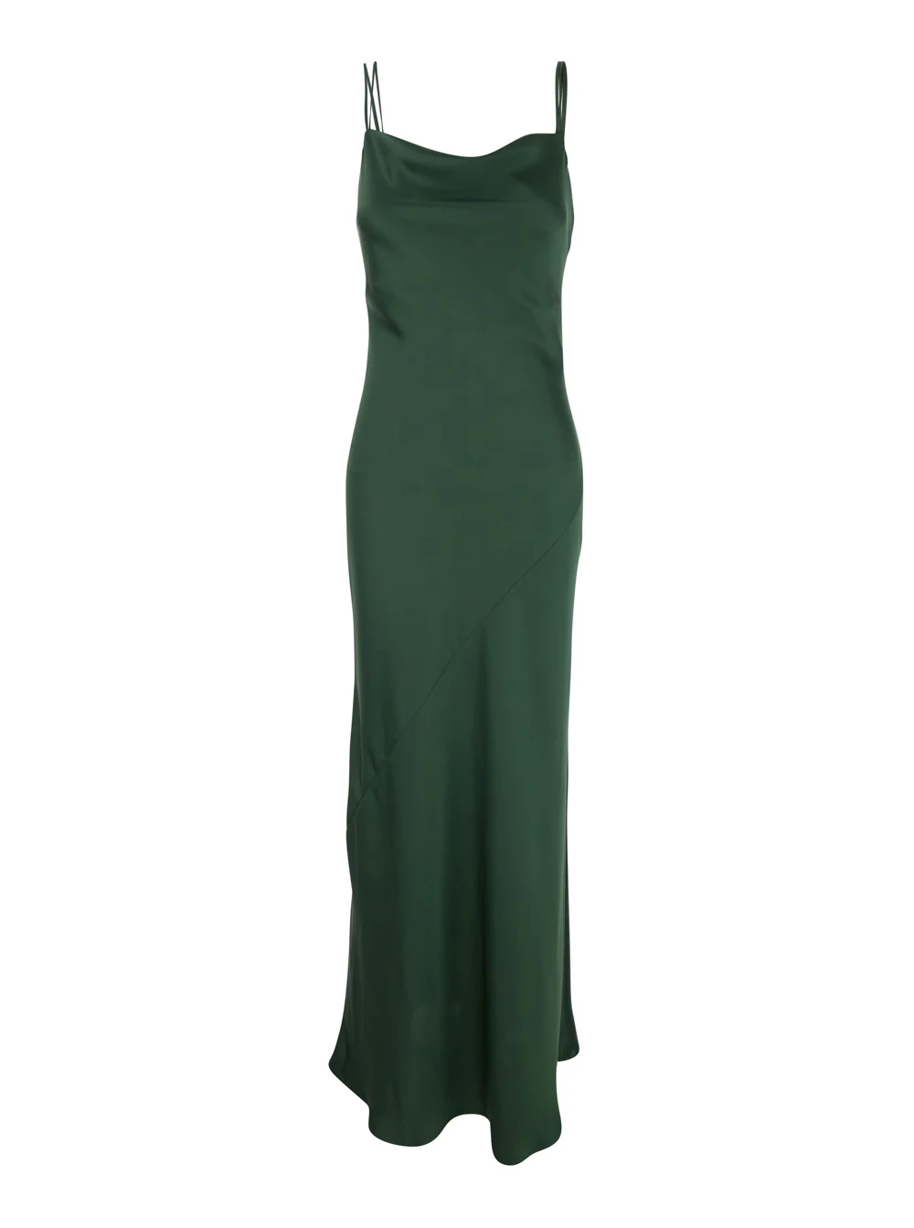 Plain Long Dress with Thin Straps and Pendants on the Back in Green Tech Fabric for Women Polyester