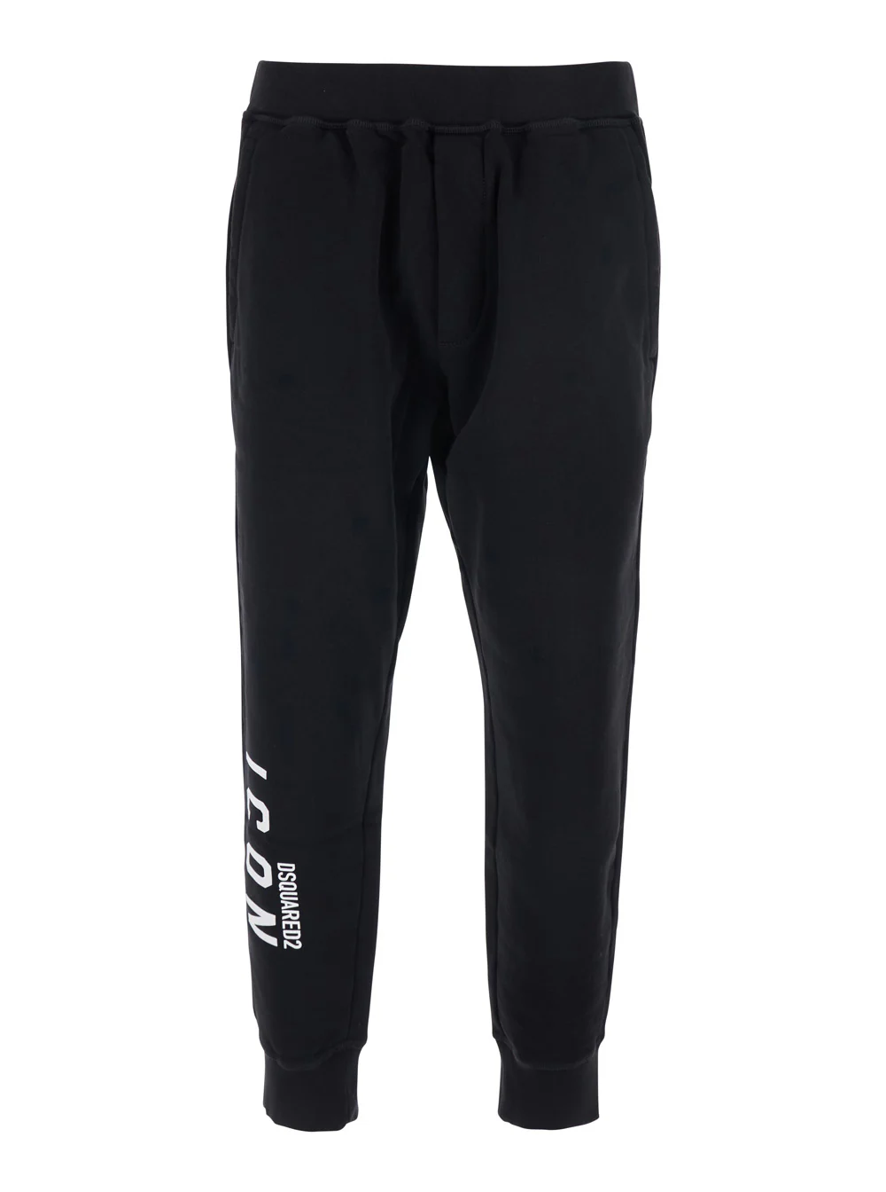 Dsquared2 Black Pants with Elastic Waist and Logo Lettering on the Leg in Cotton Man Trousers