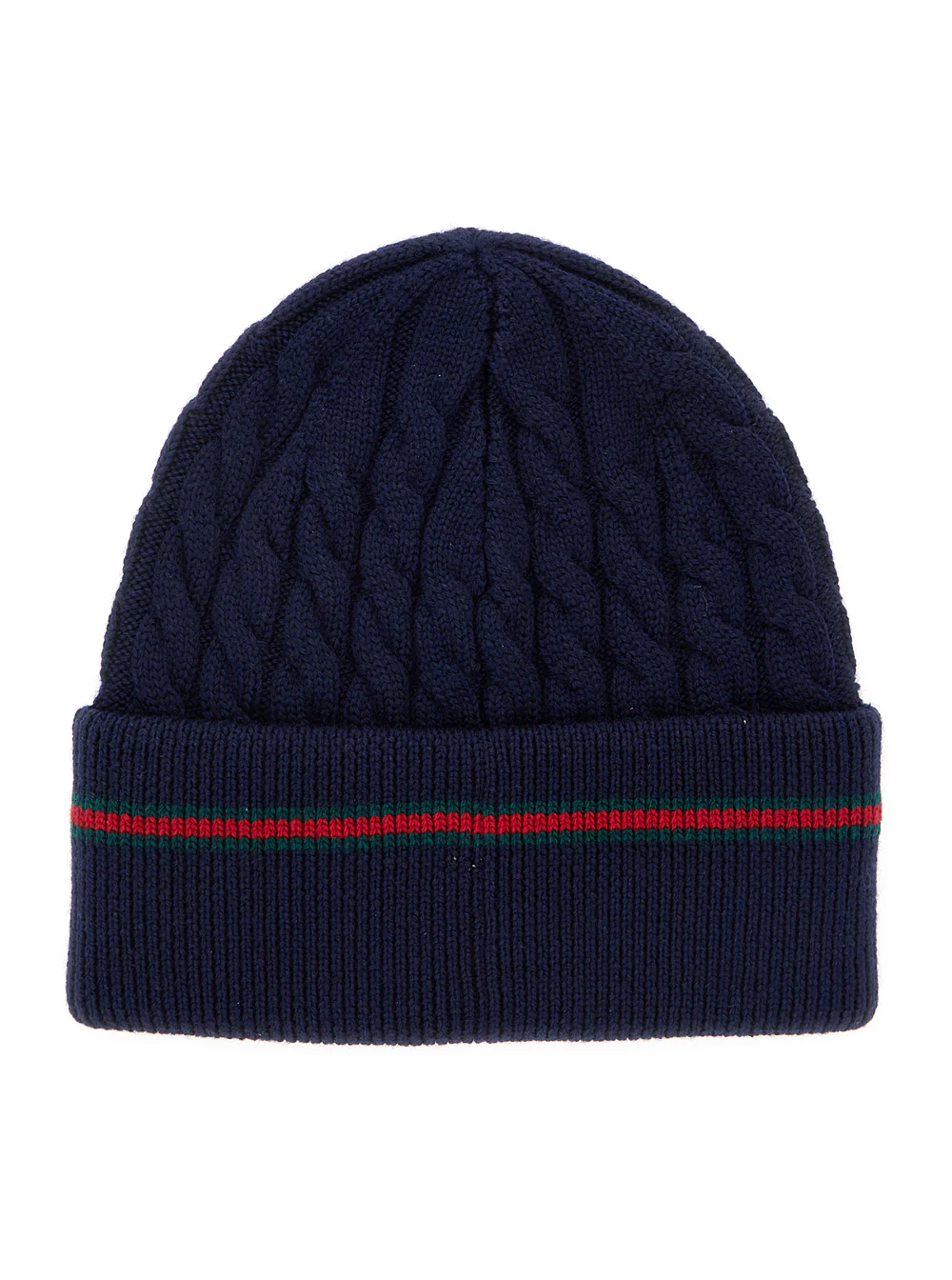 Gucci Kids Blue Beanie with Web Detail and Tricot Knitting in Wool Boy Blu Hats Gloves