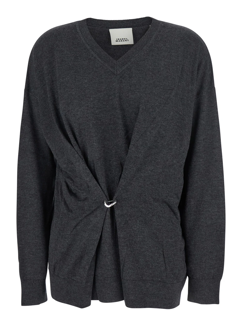 Isabel Marant Grey V-Neck Sweater with Ring Detail at the Waist in Fabric Woman Jersey