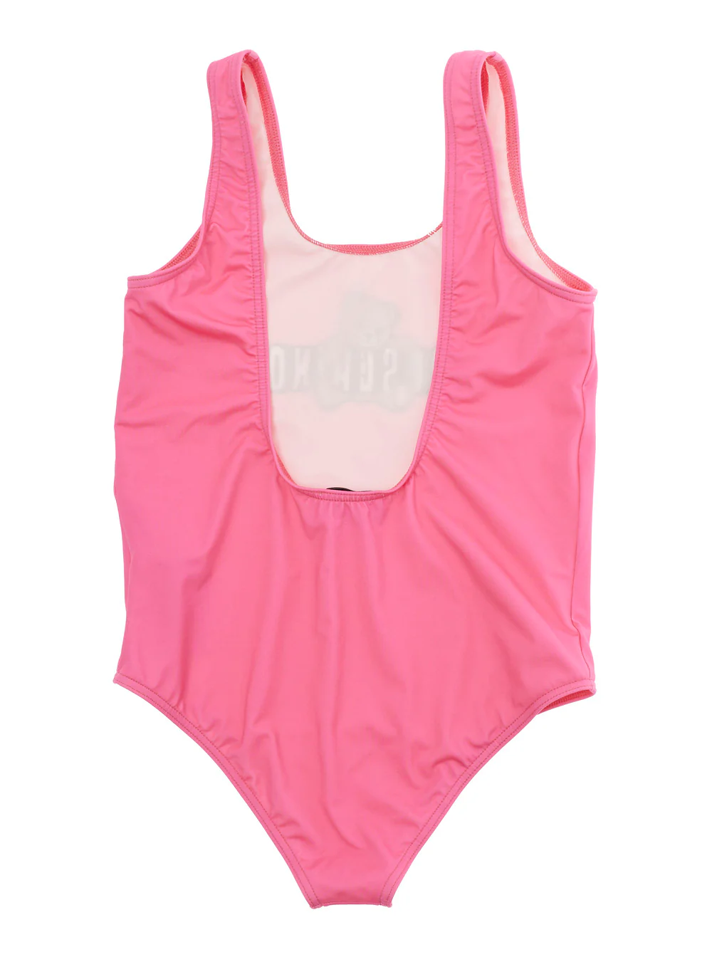 One-Piece Swimsuit MOSCHINO KIDS with Square Neckline and Logo Print on the Front in Pink Tech Fabric for Girls Polyamide Elastane Beachwear