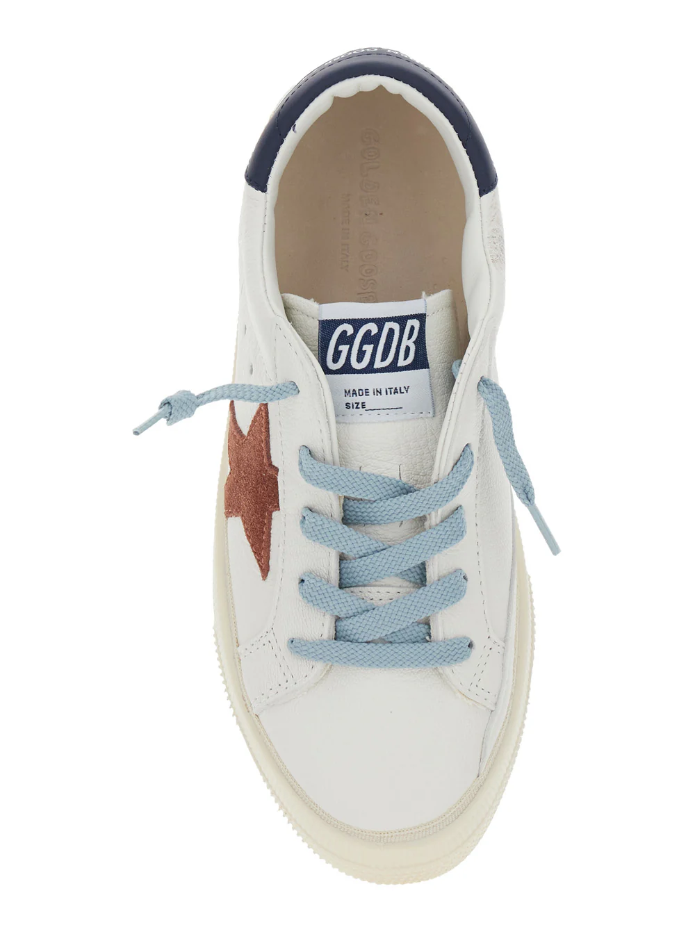 Golden Goose Kids Sneaker May Low Top with Star Patch on the Side and Logo Tongue in White Leather for Kids Goat Cow
