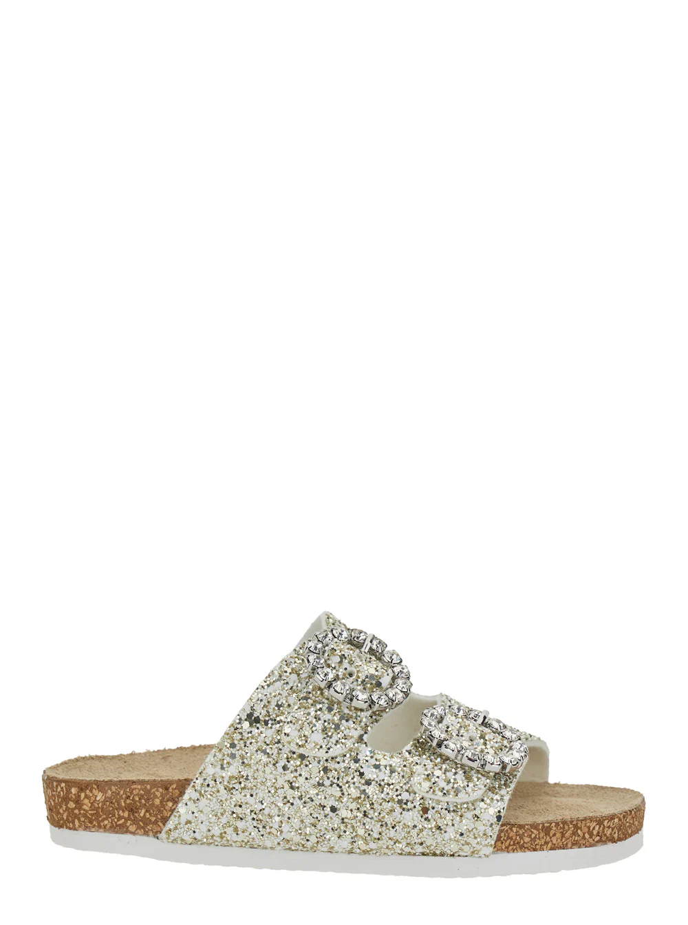 Monnalisa Kids Metallic Color Glitter Decorated Fabric Sandals for Girls Polyurethane Cotton Acrylic Flat Shoes