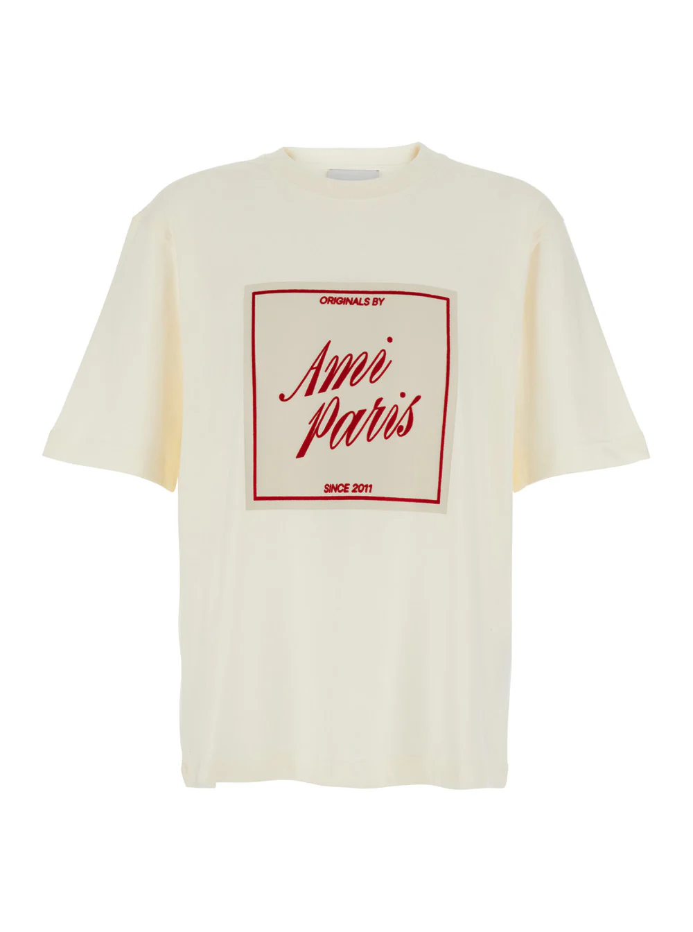 AMI Paris White T-Shirt With Maxi Logo Print On The Front Cotton For Men Tshirts And Polo Shirts