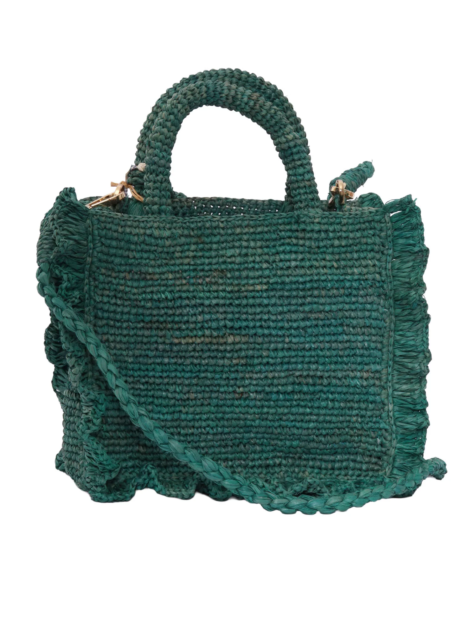 Mc2 Saint Barth Raffia Volant Mini-32 Emb Green Rafia Handbag