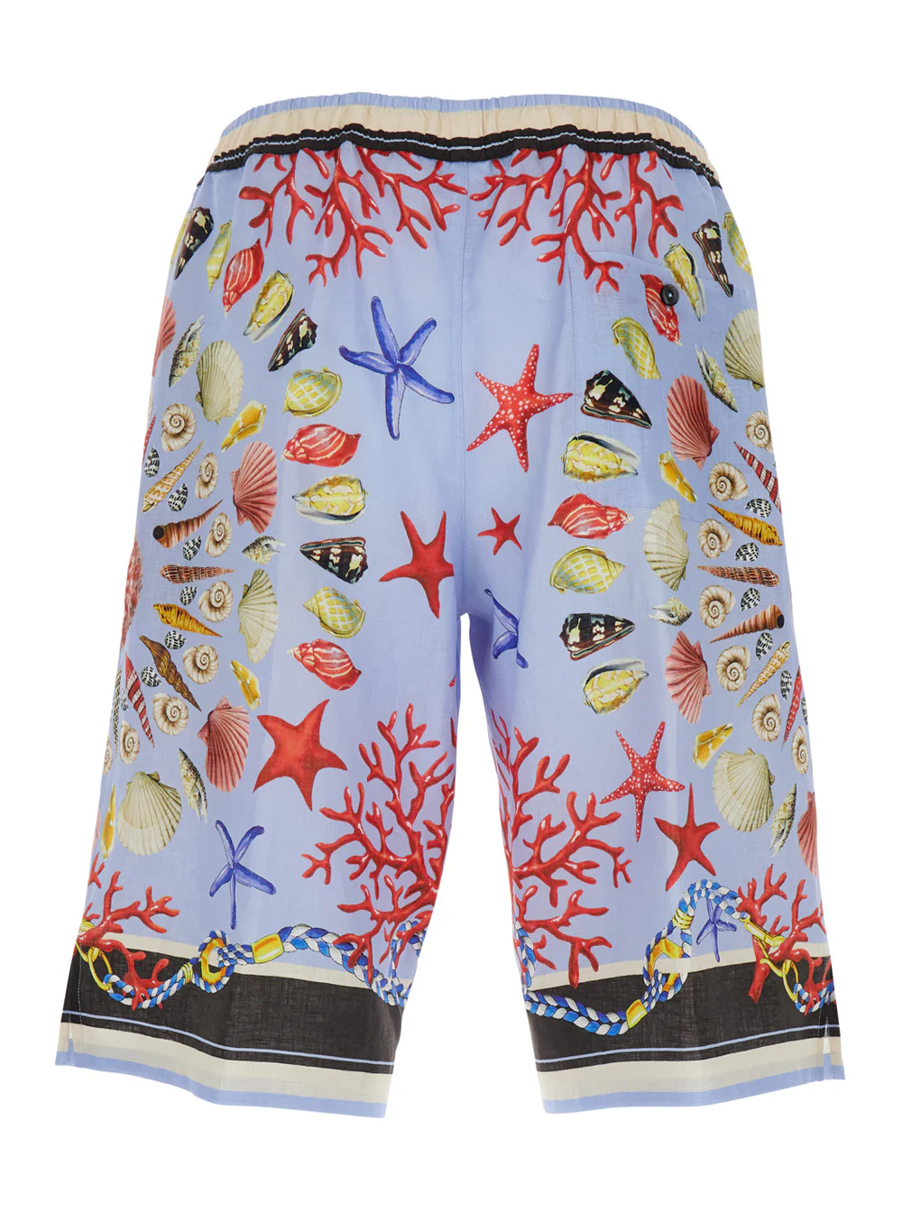 Dolce & Gabbana Multicolor Shorts with Elastic Drawstring and All-Over Print in Linen Man Light Blue Bermuda
