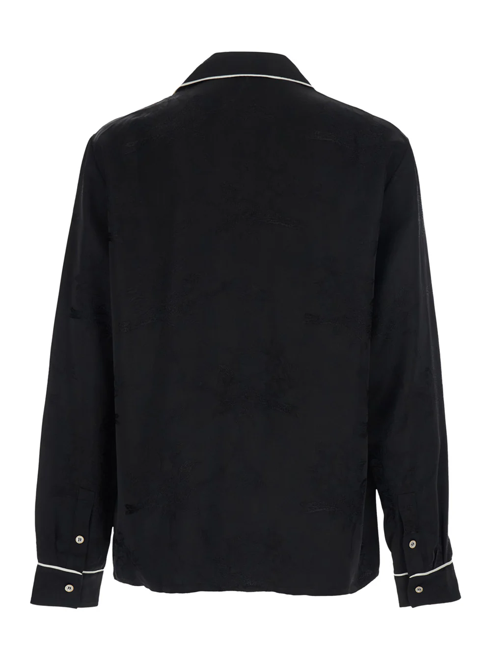Amiri Black Long-Sleeved Shirt with Cuban Collar and Tone-on-Tone Floral Embroidery in Viscose for Men Blouses
