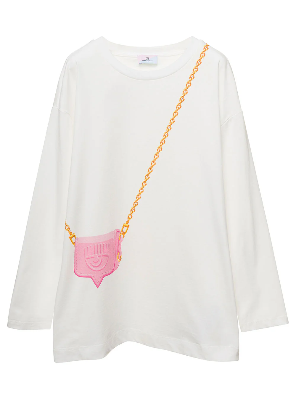 Chiara Ferragni Kids White T-Shirt With Bag Motif And Logo Print Cotton Girl Tshirts Polo Shirts