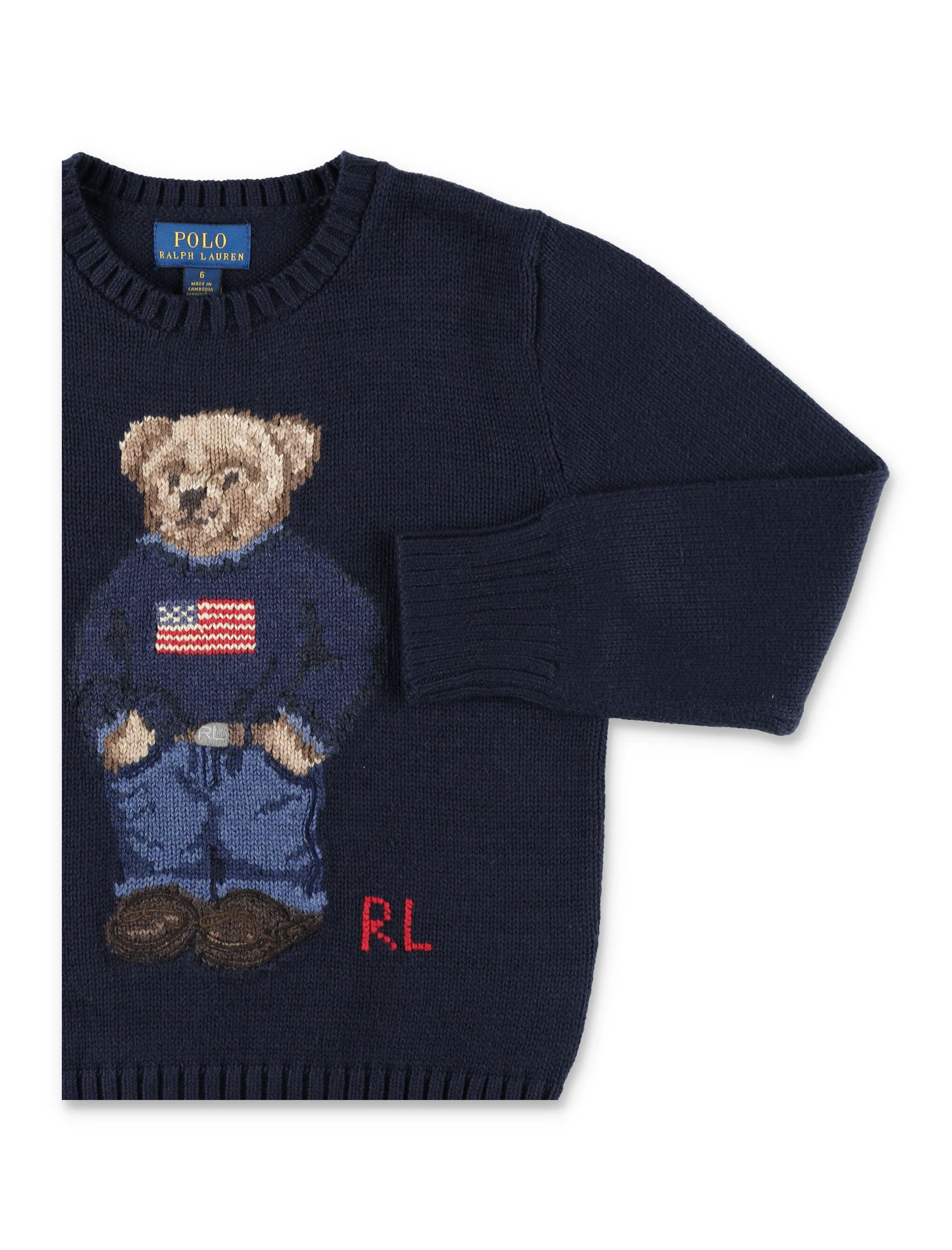 Polo Ralph Lauren Bear Sweater For Kids Navy Cotton