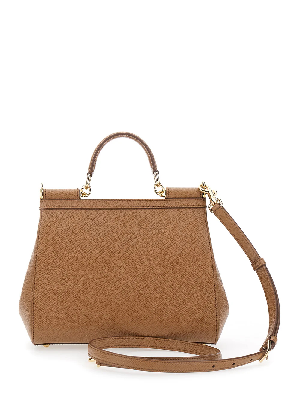Dolce & Gabbana Handbag My Sicily Medium With Logo Plate On Front Grained Brown Leather For Women Hand Bags