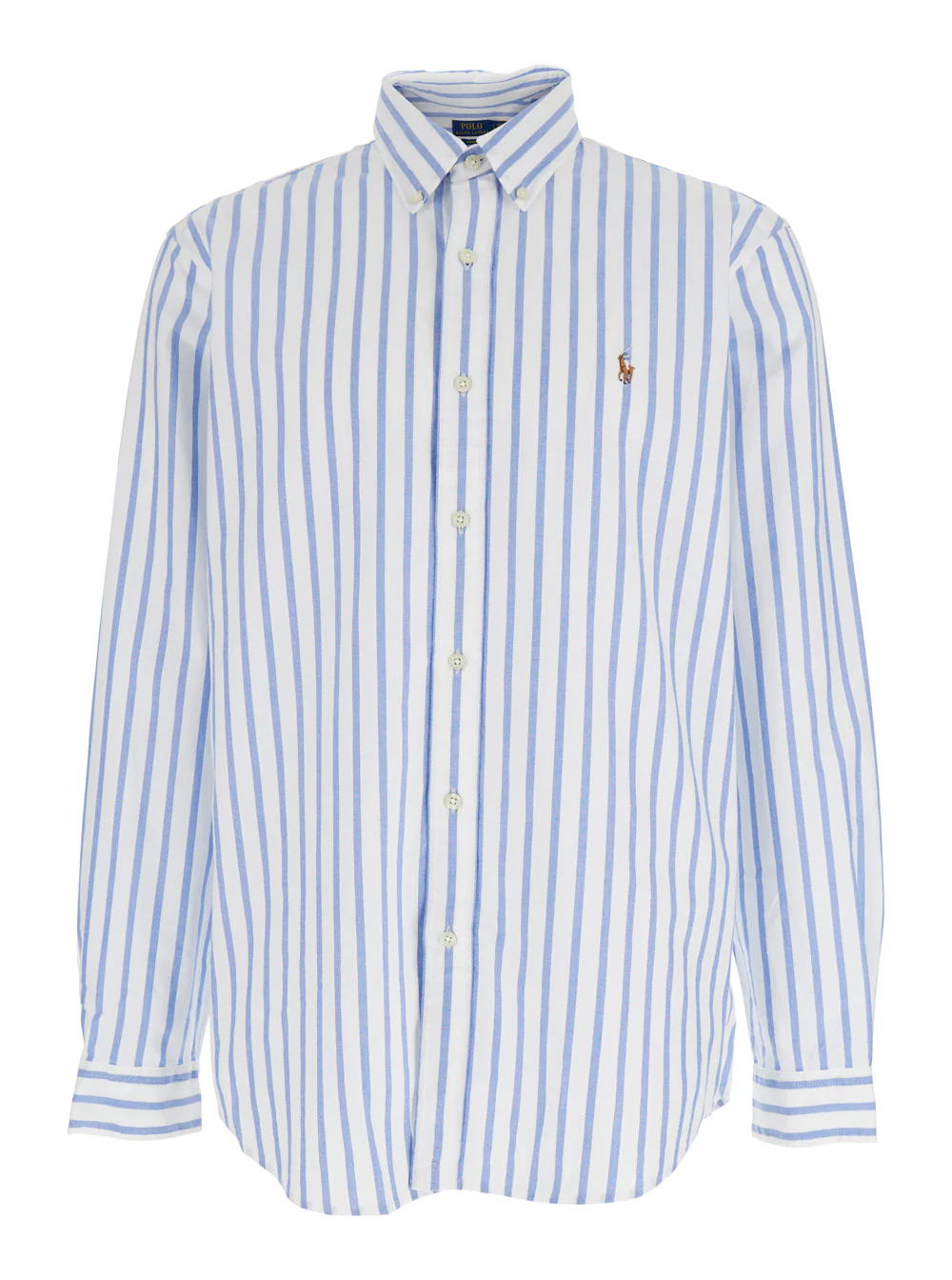 Polo Ralph Lauren Light Blue Shirt With Pony Embroidery On The Front And All-Over Striped Motif In Cotton For Men Blouses