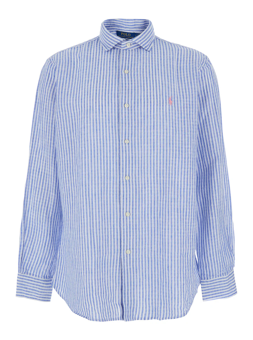 Polo Ralph Lauren Blue Striped Linen Shirt With Classic Collar And Long Sleeves For Men Light Blouses