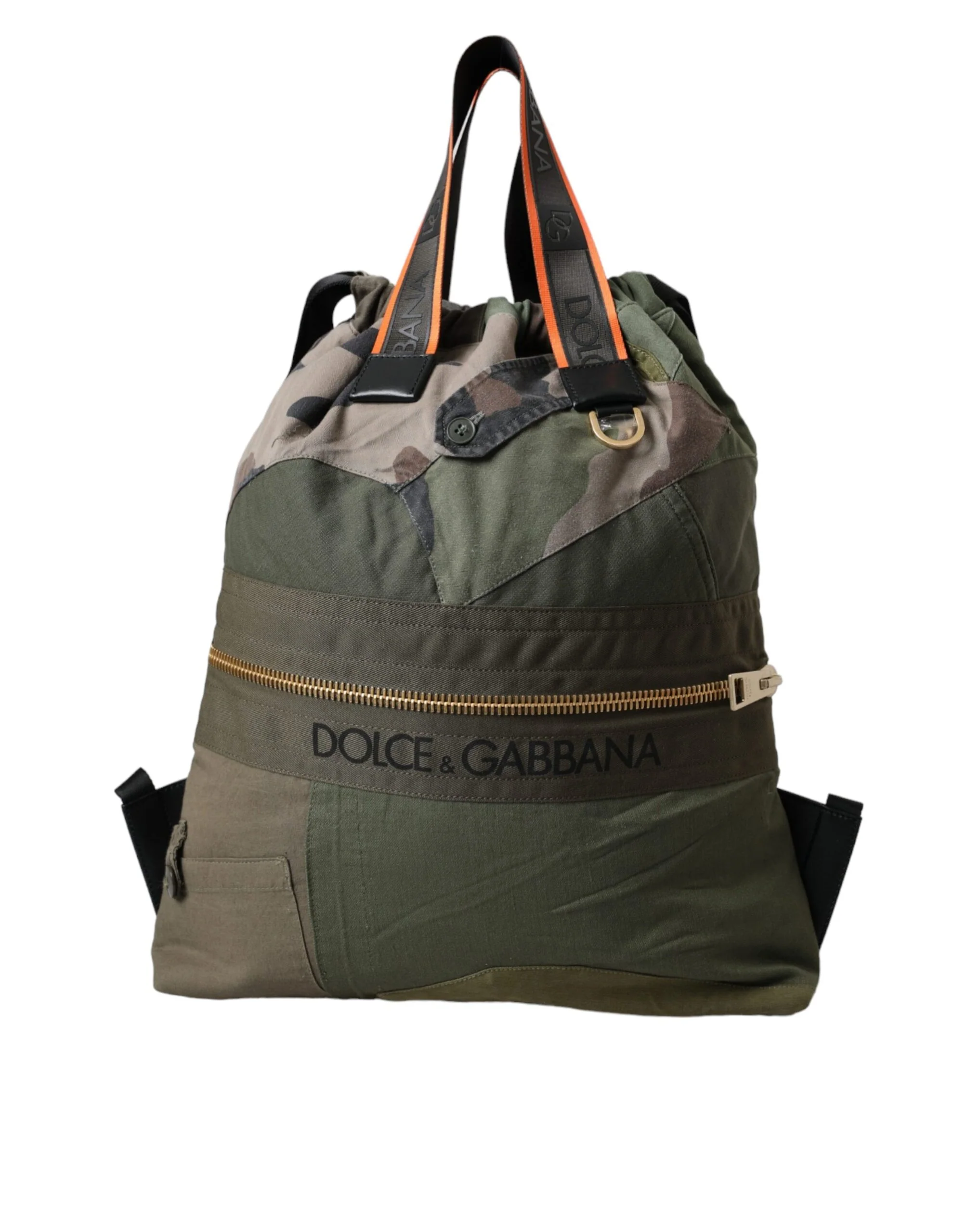 Dolce & Gabbana Military Green Patchwork Rucksack Backpack Bag Canvas