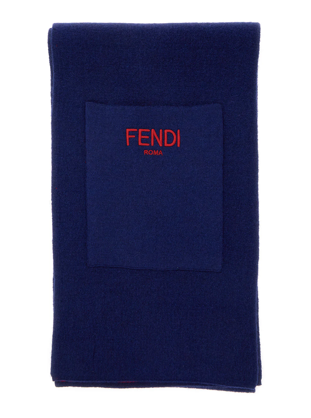 Fendi Kids Blue Wraparound Scarf with Logo Patch on the Front in Wool and Cashmere Boy Blu Polyamide Scarfs Foulards