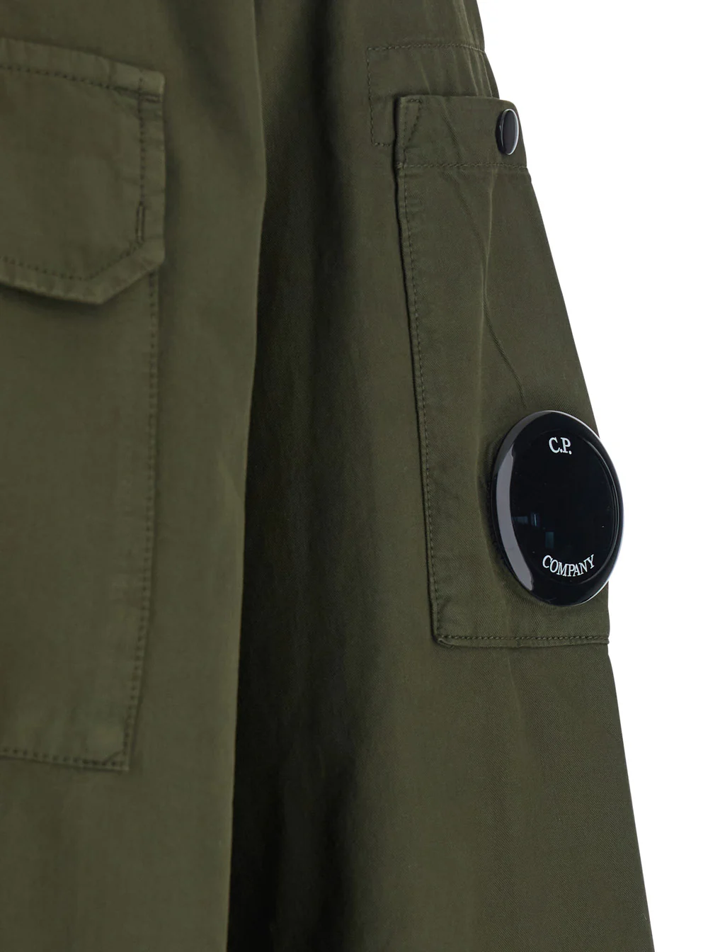 C.P. Company Green Jacket With Classic Collar And Logo Plate On Sleeve In Cotton Man Outerwear