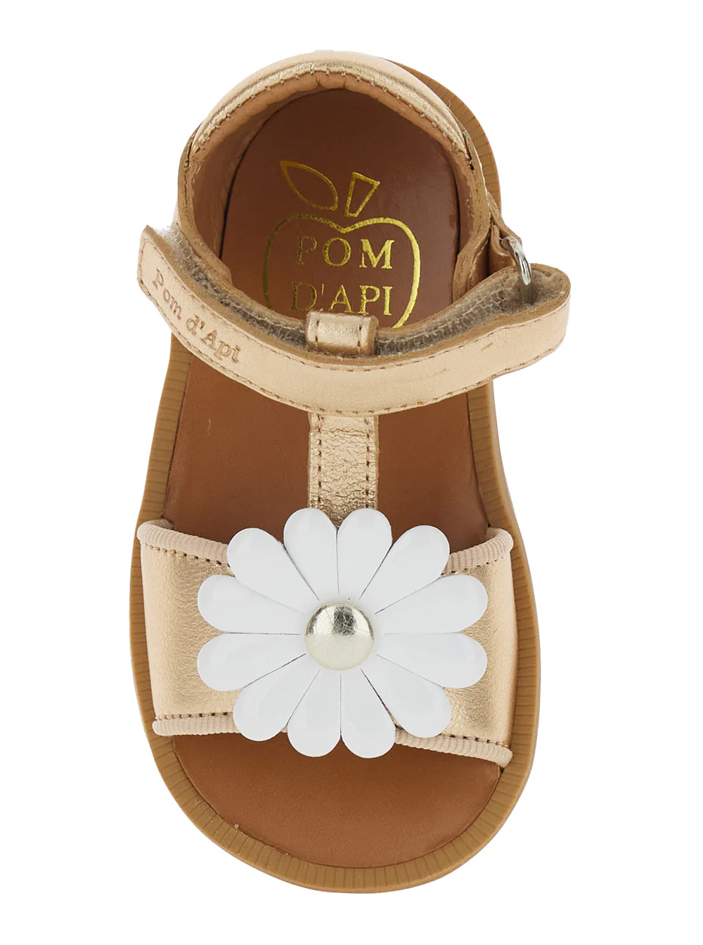 Pom D'Api Kids BIG FLO LAMINATED Beige Leather Sandals for Women Flat Shoes