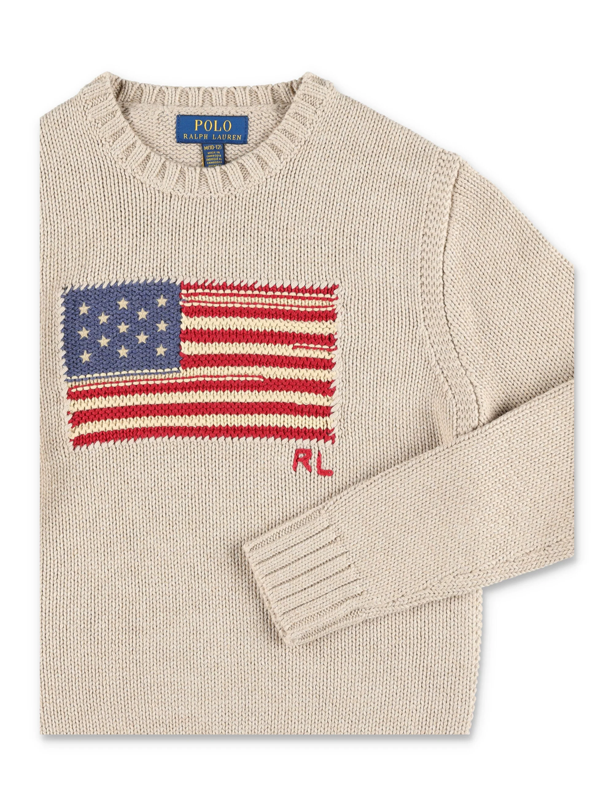 Polo Ralph Lauren Kids Flag Knit Jumper Beige Cotton Sweater