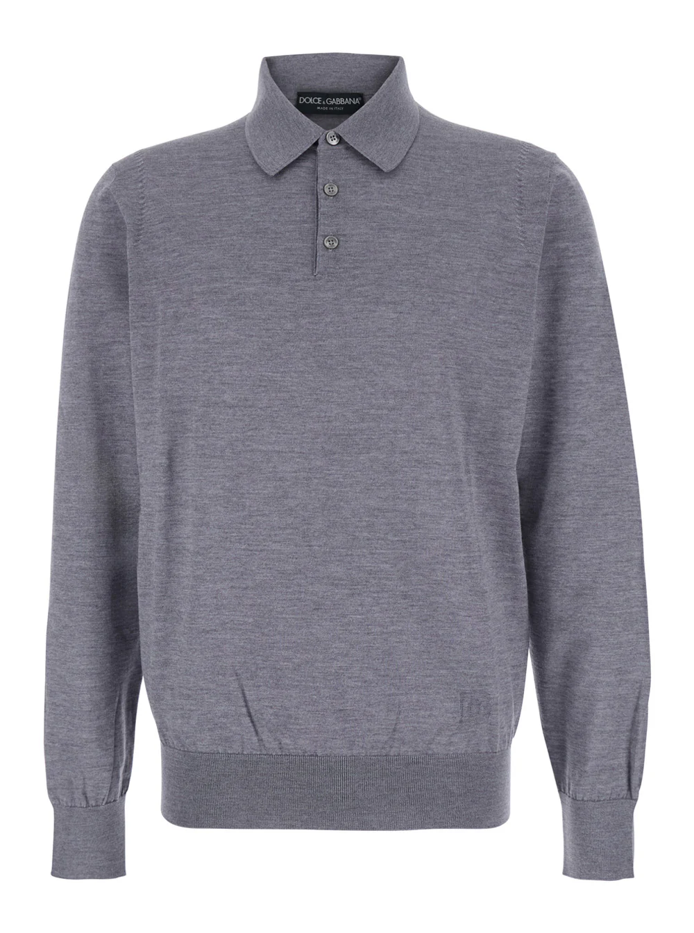 Dolce & Gabbana Grey Polo Shirt with Classic Collar and Tonal Logo Embroidery on the Front in Wool Man Virgin Jersey