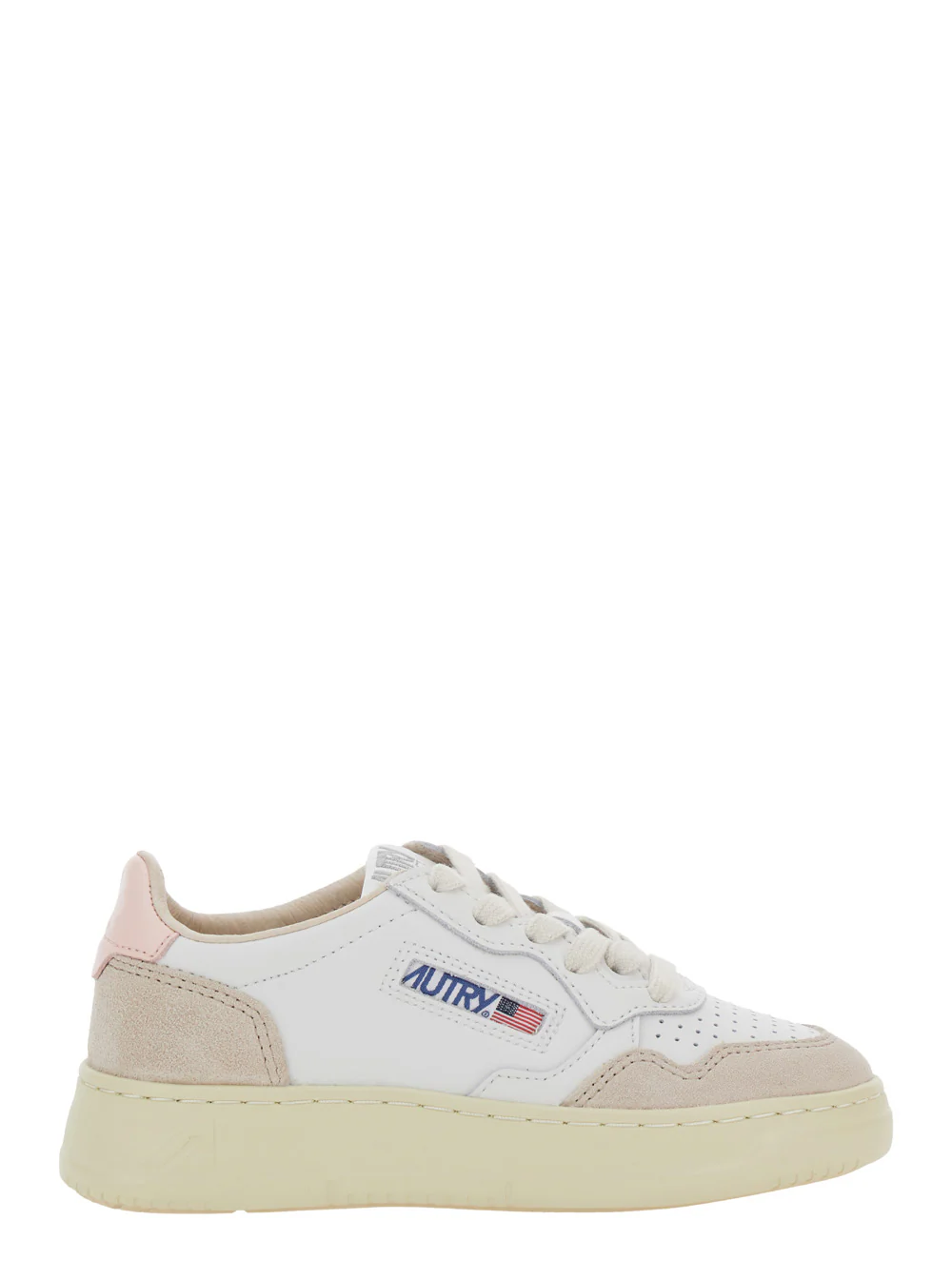 Autry Kids Medalist White Low Top Sneakers With Logo Patch On Tongue And Side Leather Girl