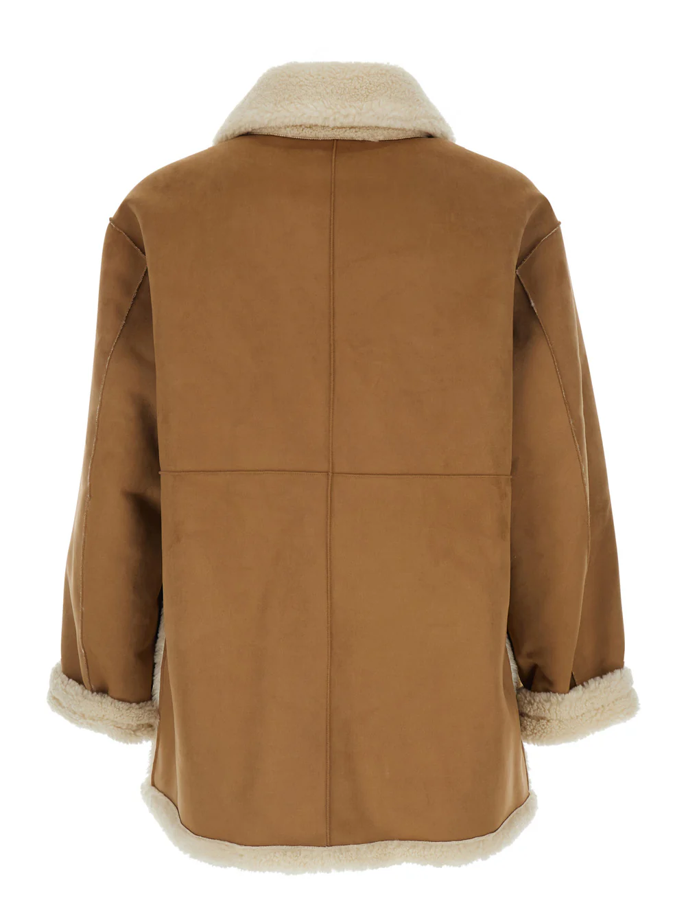 Dunst Beige Reversible Shearling Jacket with Classic Collar and Two Front Patch Pockets in Ecofur Man Polyester Furs