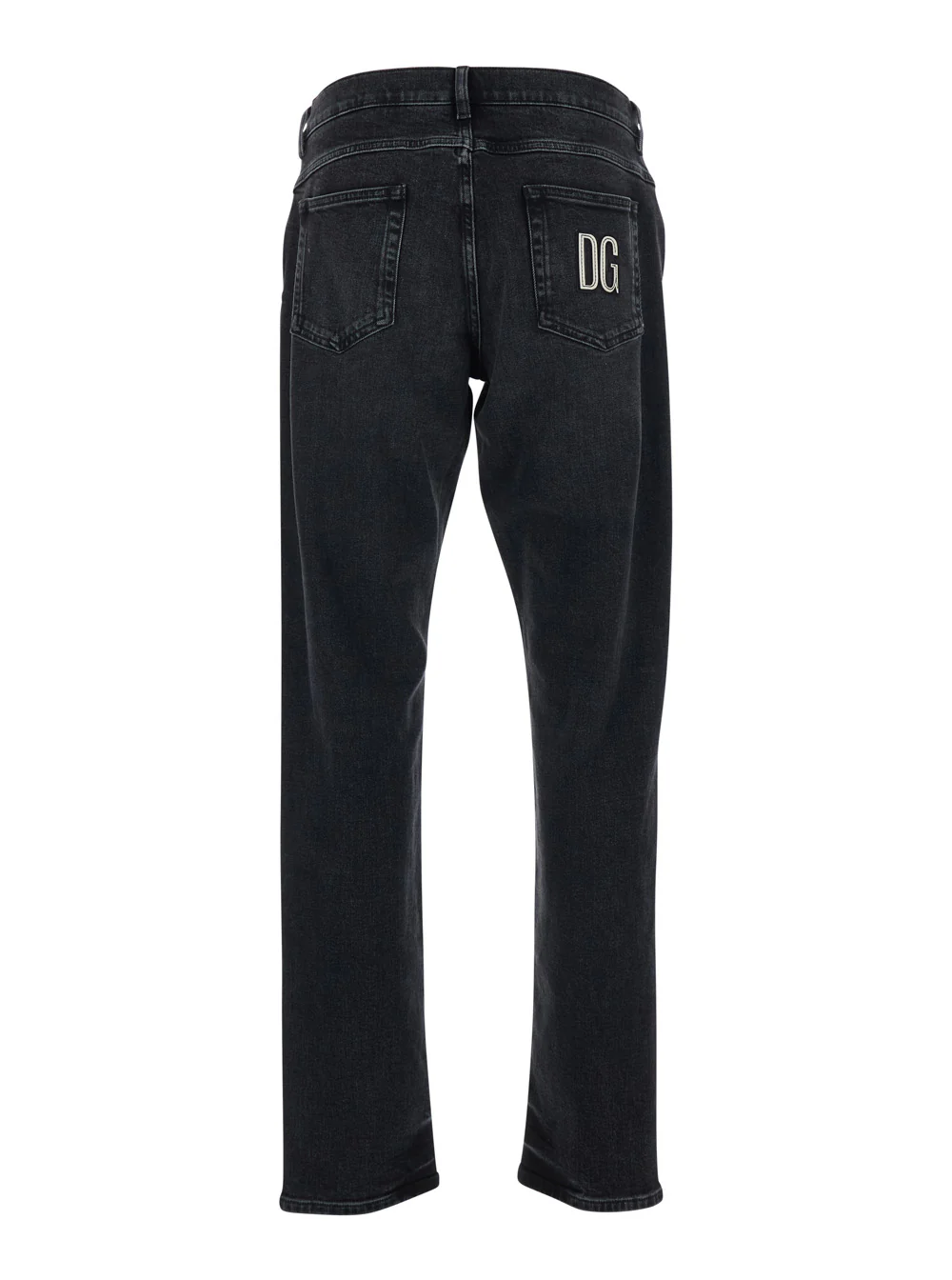 Dolce & Gabbana Black Jeans with Belt Loops and Logo Patch on the Back for Men Cotton