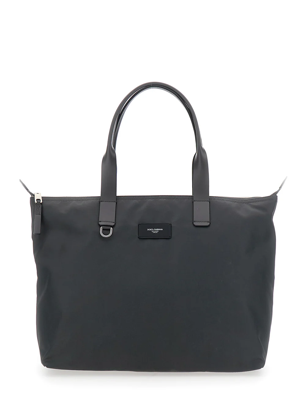 Dolce & Gabbana Grey Tote Bag with Two Top Handles and Logo Plaque on the Front in Tech Fabric Man Polyamide Acrylic Viscose