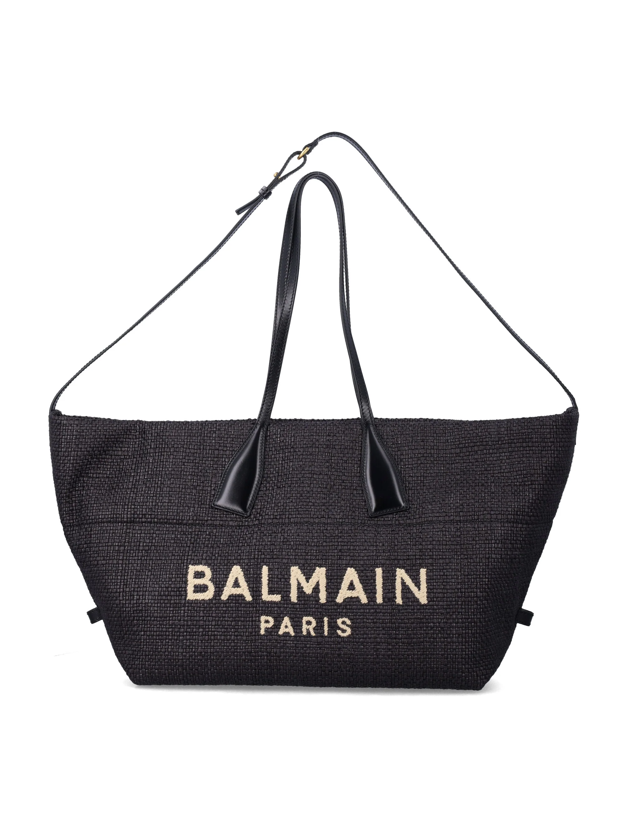 Balmain Track raffia tote bag Black Polyamide Trim
