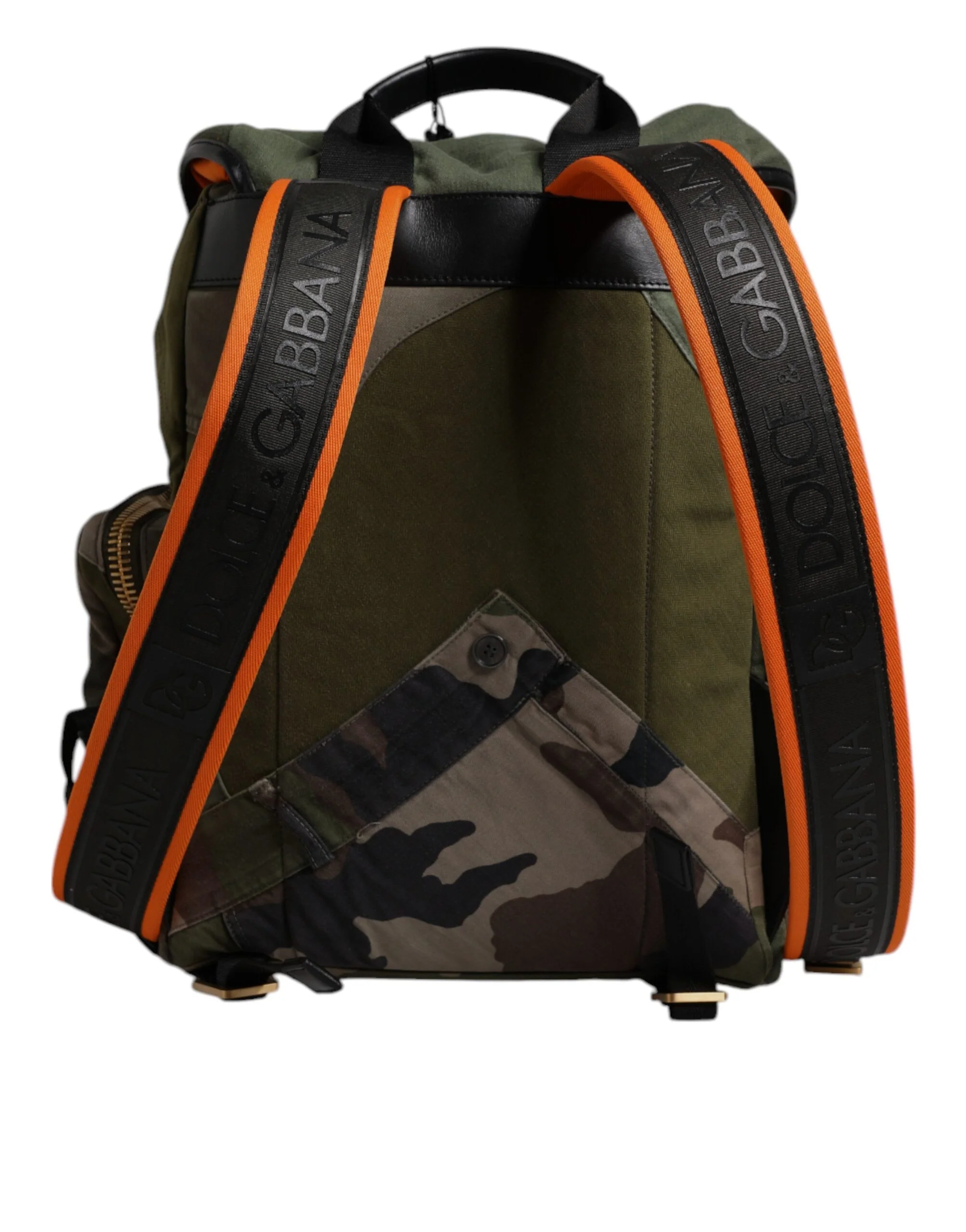 Dolce & Gabbana Military Green Patchwork School Backpack Bag Cotton Calf Leather Nylon