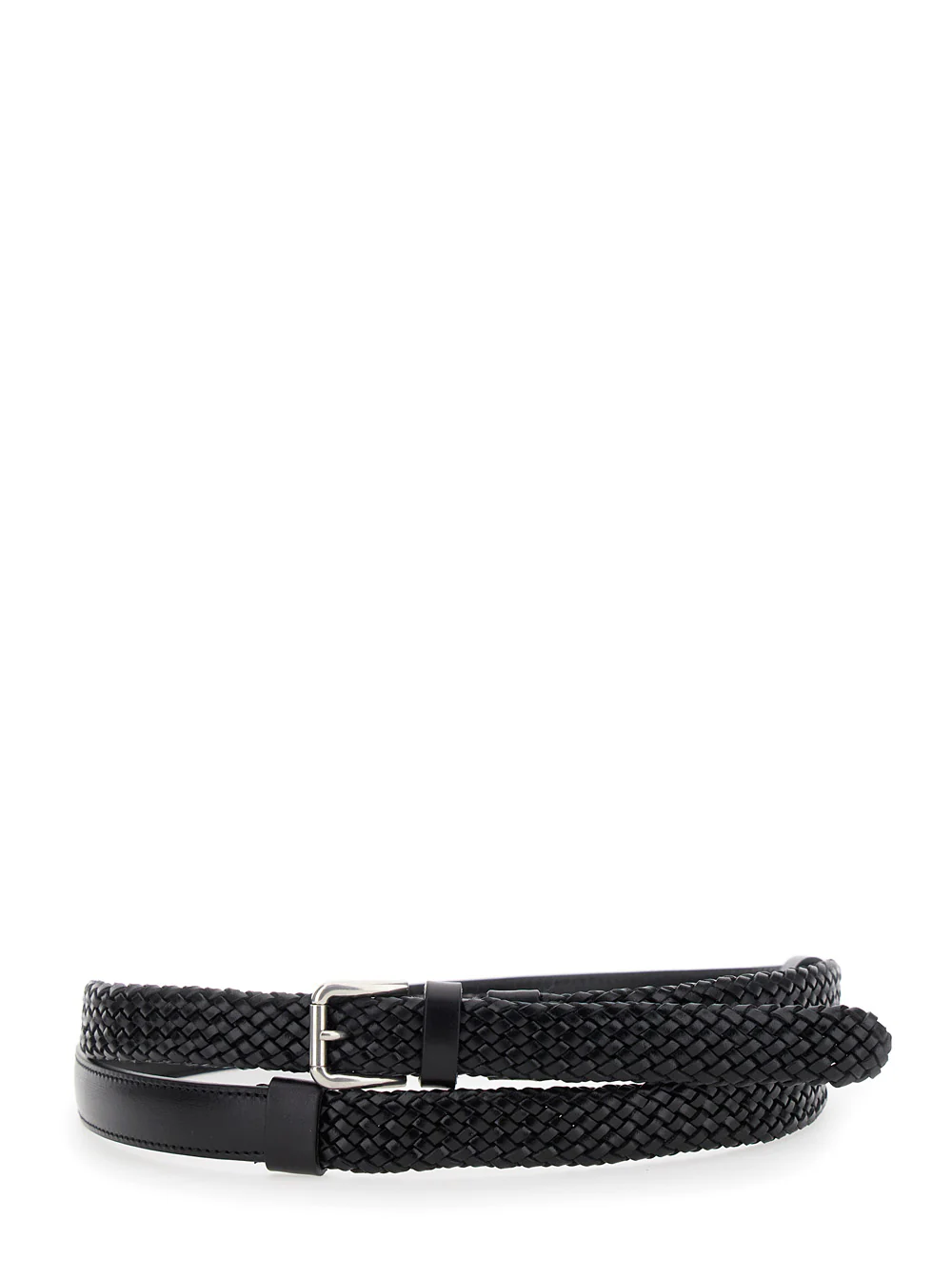 Dolce & Gabbana Black Belt with Buckle Closure and Interwoven Design in Leather Man Calf