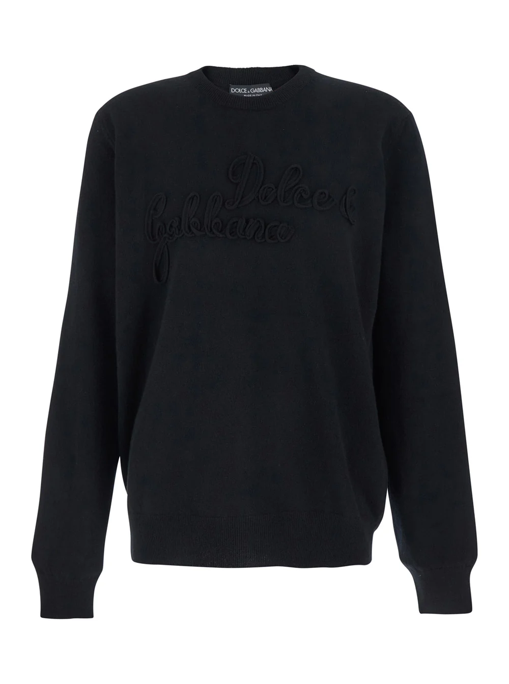 Dolce & Gabbana Crew Neck Sweater with Logo Lettering on the Front in Black Wool for Men Virgin Jersey