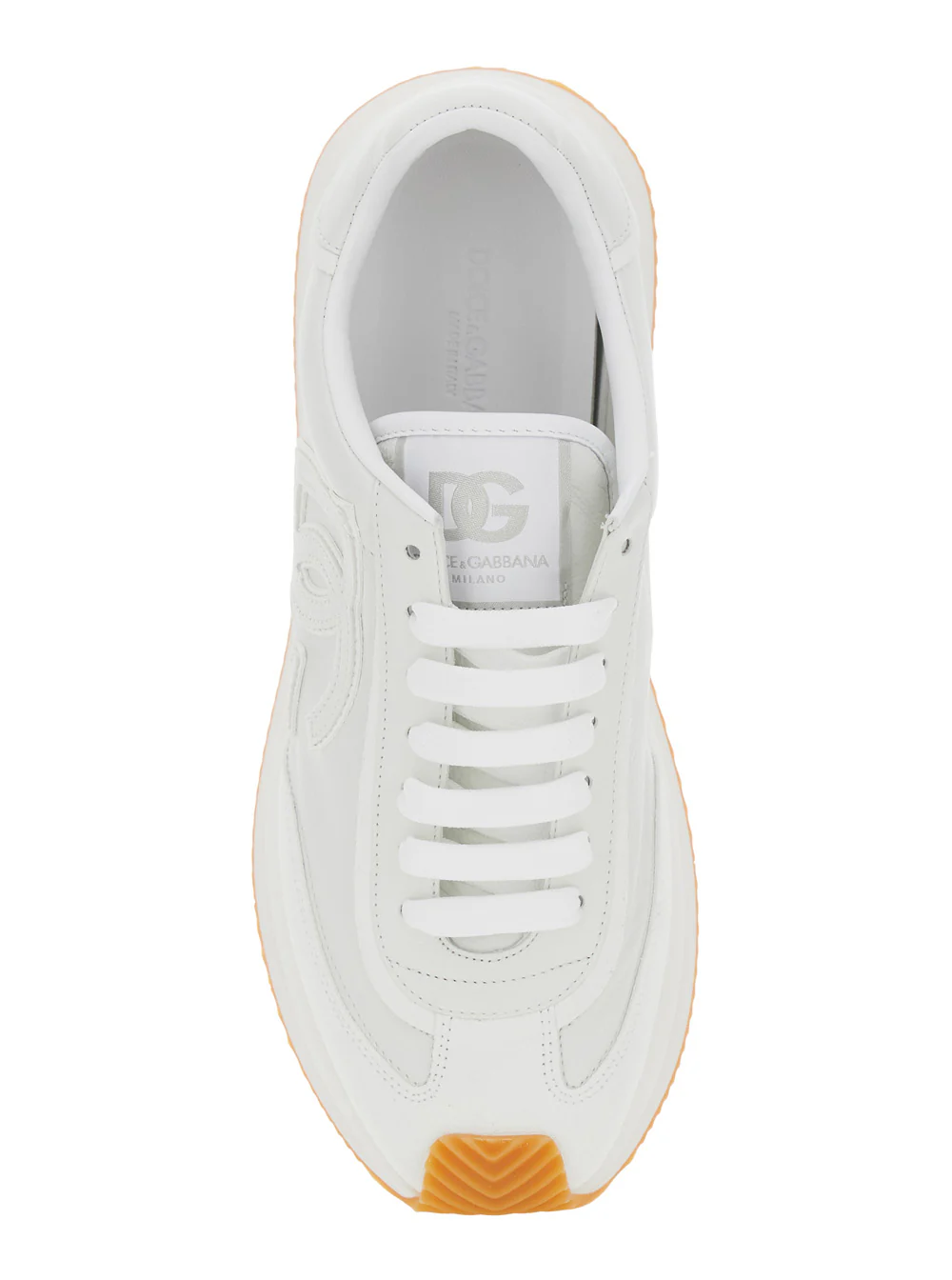 Dolce & Gabbana White Low Top Sneakers with Logo Patch on the Tongue and Side in Leather for Men Lamb Sheep