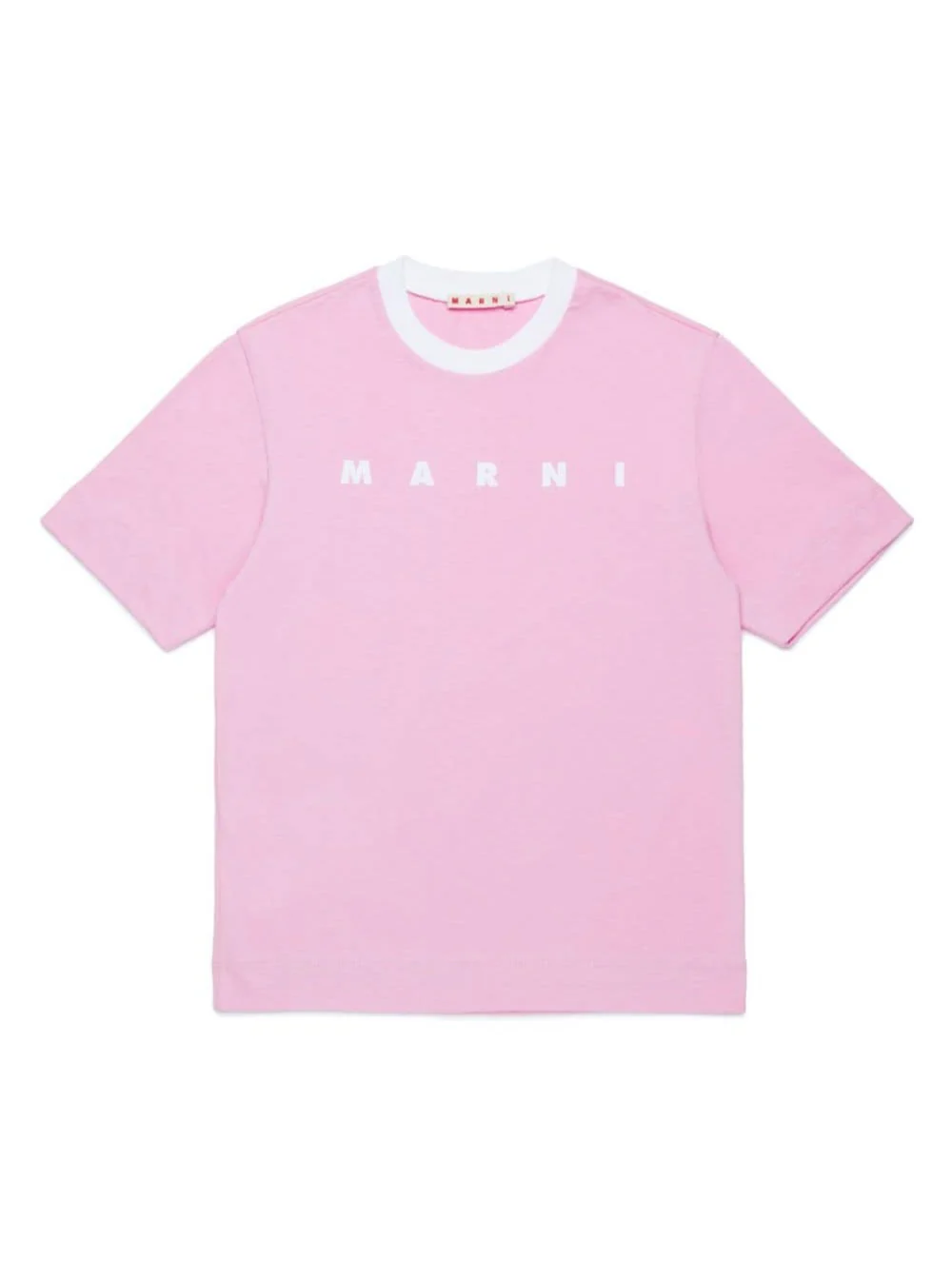 Marni Kids Pink Crewneck T-Shirt With Front Logo Print Cotton Girl Tshirts And Polo Shirts