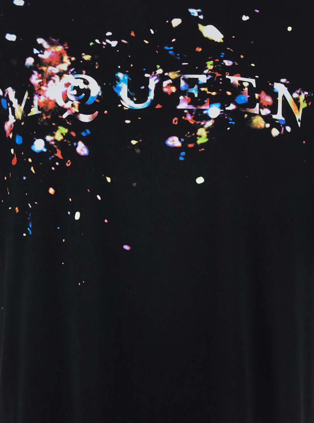 Alexander McQueen Mens Black Cotton Crew Neck T-Shirt with Front Print Tshirts And Polo Shirts
