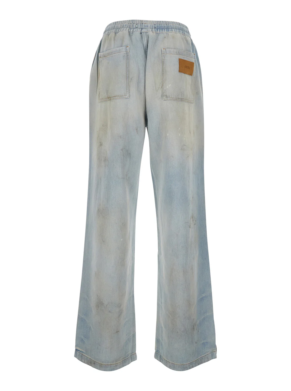Amiri Blue Pants with Elastic Waistband and Drawstring Logo Patch on the Front in Cotton for Men Light Trousers