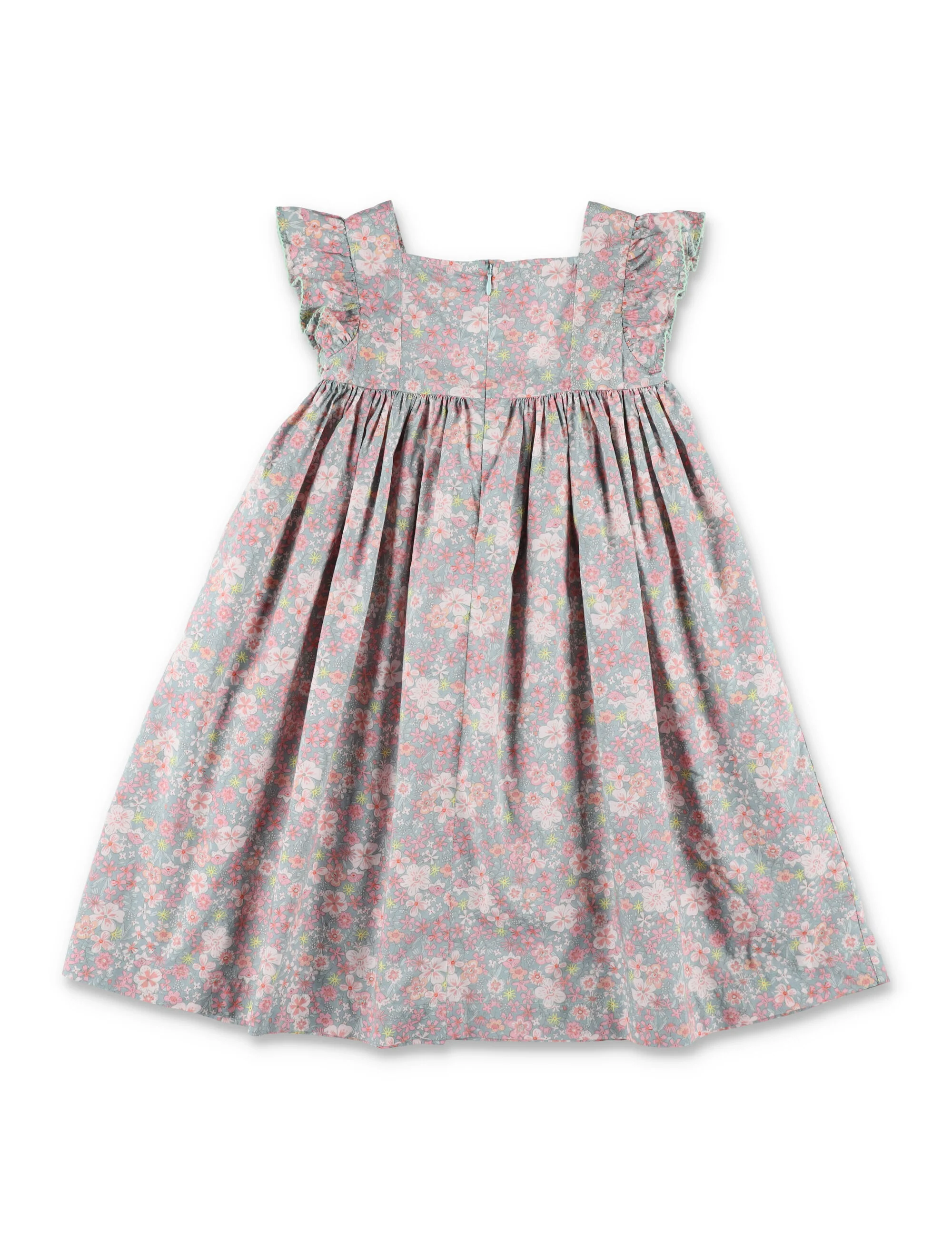 Petit Bateau Girls Floral Cotton Dress Blue/multicolor