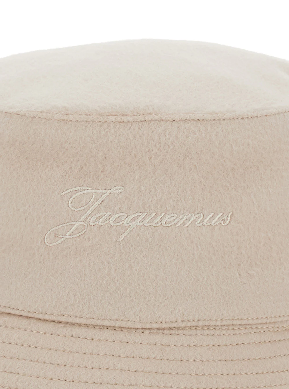 Jacquemus Le Bob Cachemiro Beige Bucket Hat with Logo Lettering Embroidery on the Front and Ribbed Brim in Wool Man Virgiin Gloves