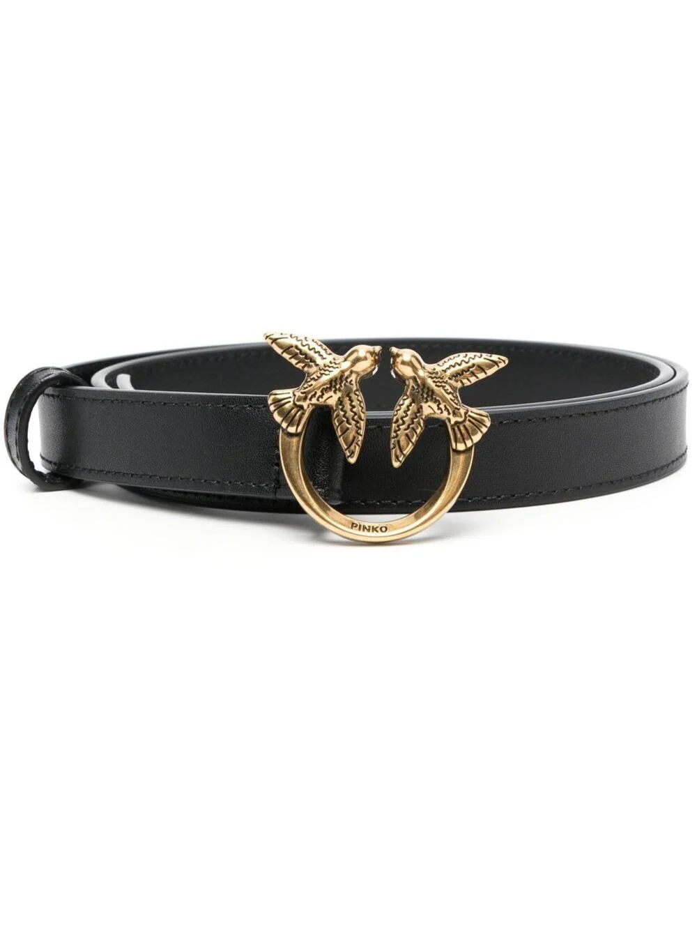 Pinko Love Birds Belt With Logo Buckle Soft Black Leather For Women
