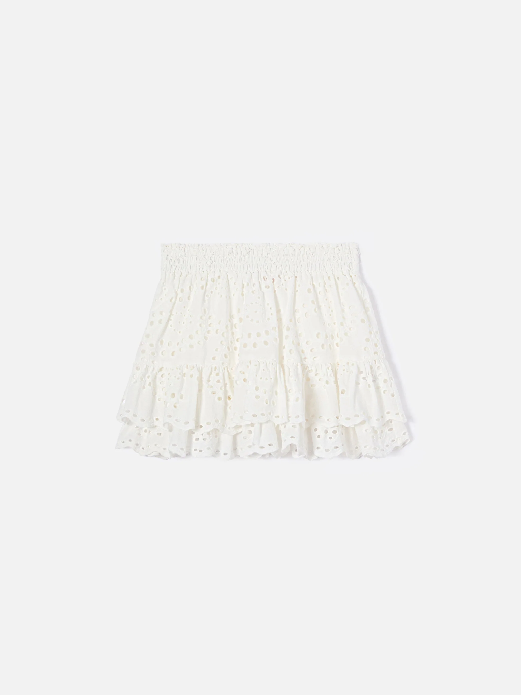 Mc2 Saint Barth Evissa Jr Cotton Broderie Skirt With Double Ruffle White